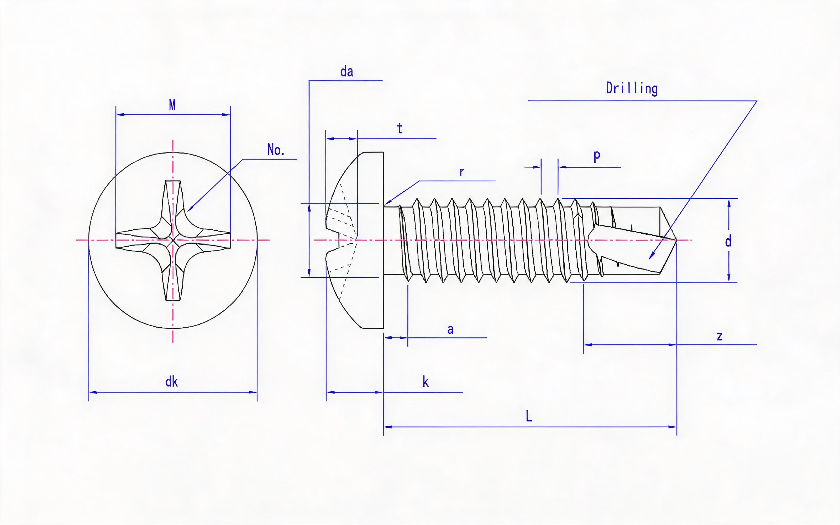 Cross recessed round head drilling self-tapping screw (Type H) Standard Drawing