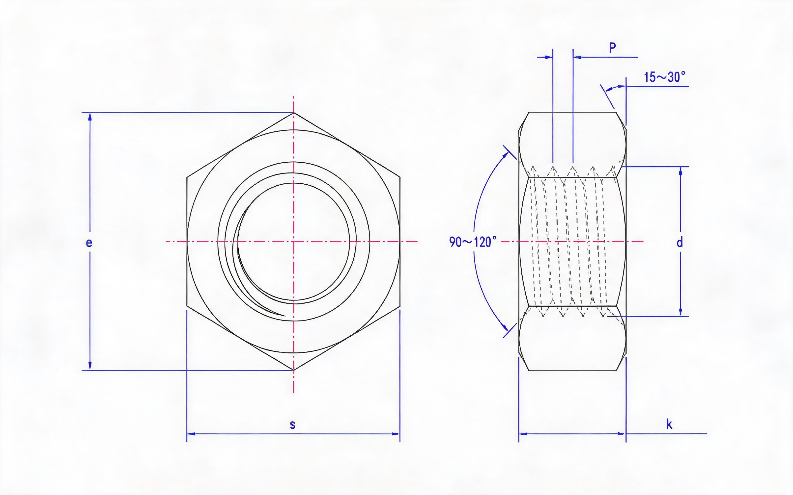 Type 1 hexagon nut fine thread Standard Drawing
