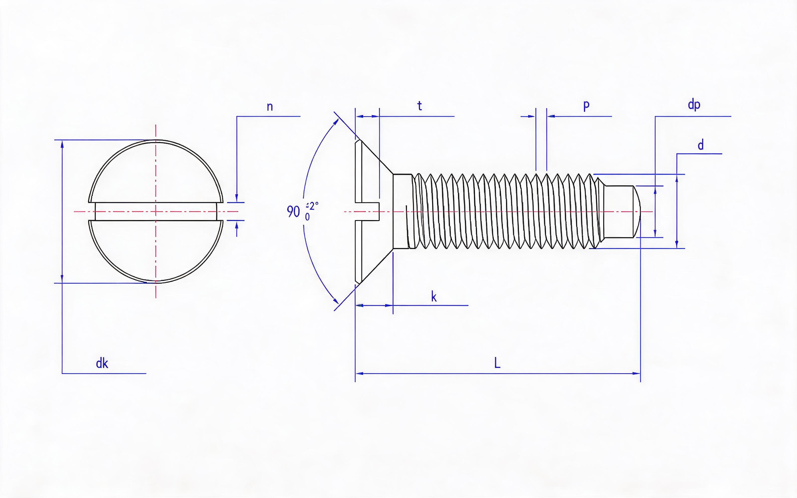 SLOTTED COUNTERSUNK HEAD LONG CYLINDRICAL END SCREW Standard Drawing