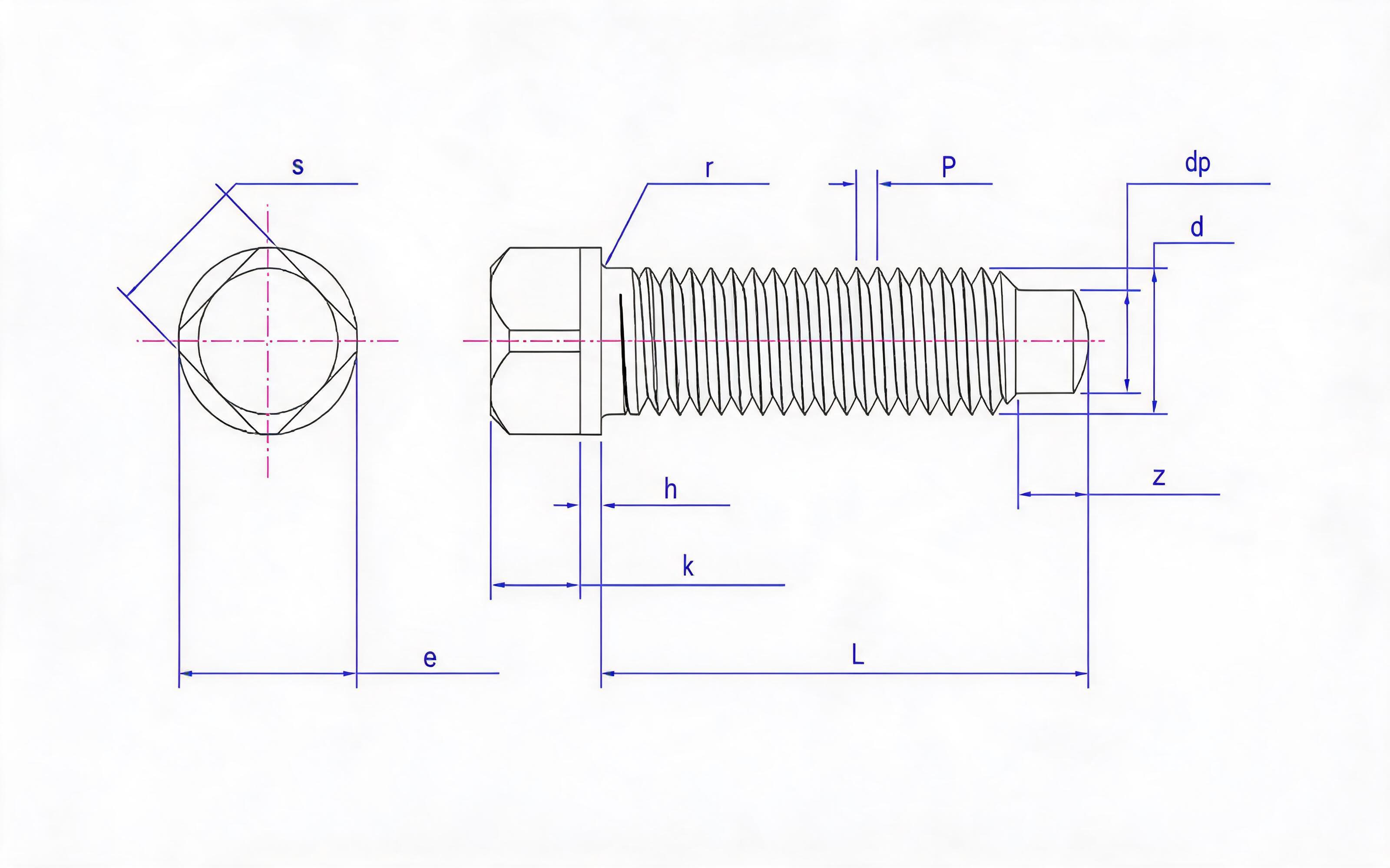 SQUARE HEAD LONG CYLINDRICAL SPHERE END SET SCREW Standard Drawing