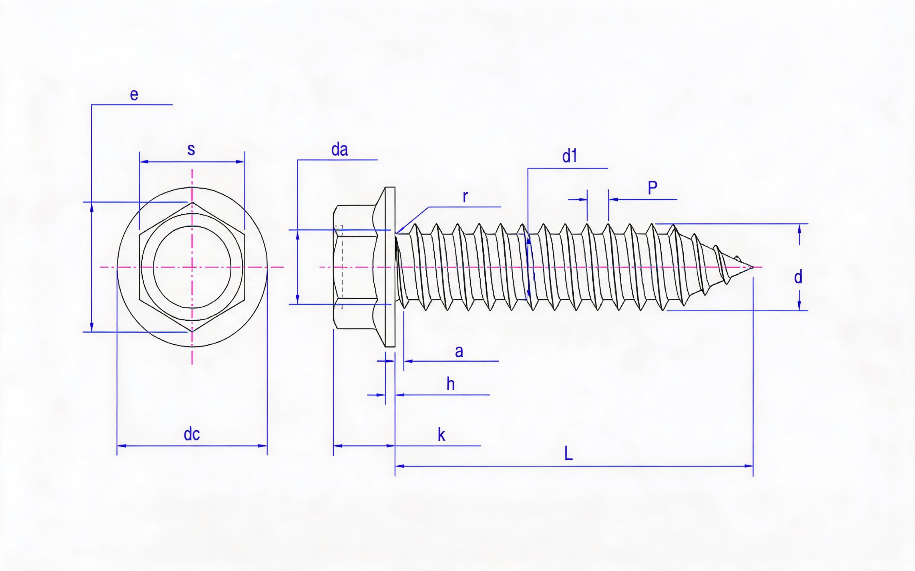 Hexagon flange self-tapping screw type C Standard Drawing