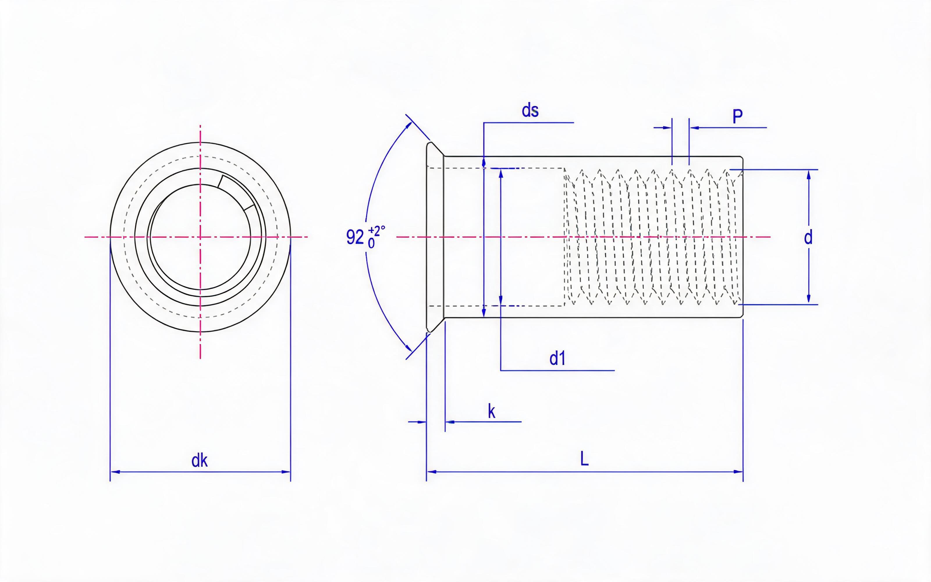 Countersunk riveted nut Standard Drawing