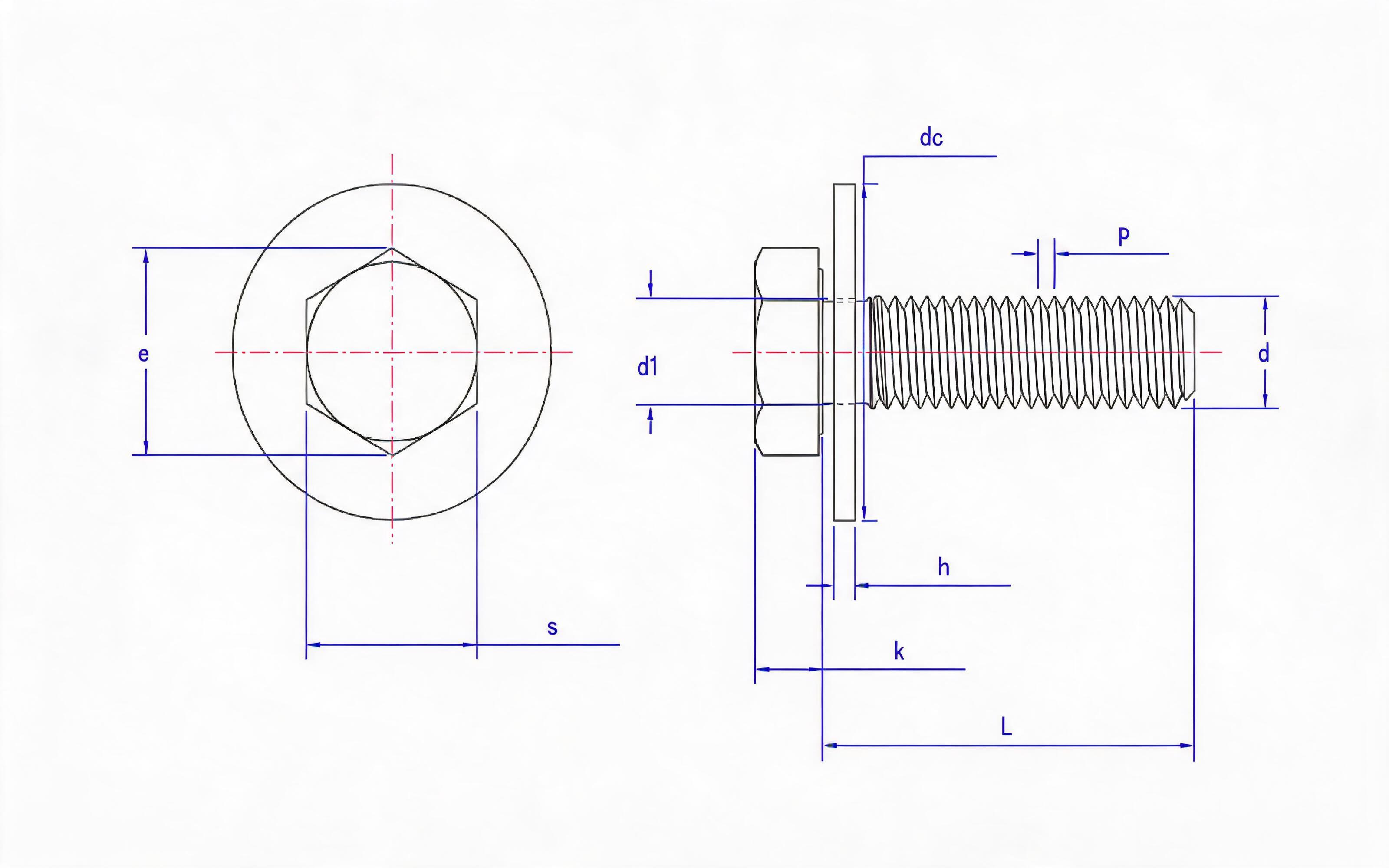 Combination of hexagon bolt and large flat washer Standard Drawing