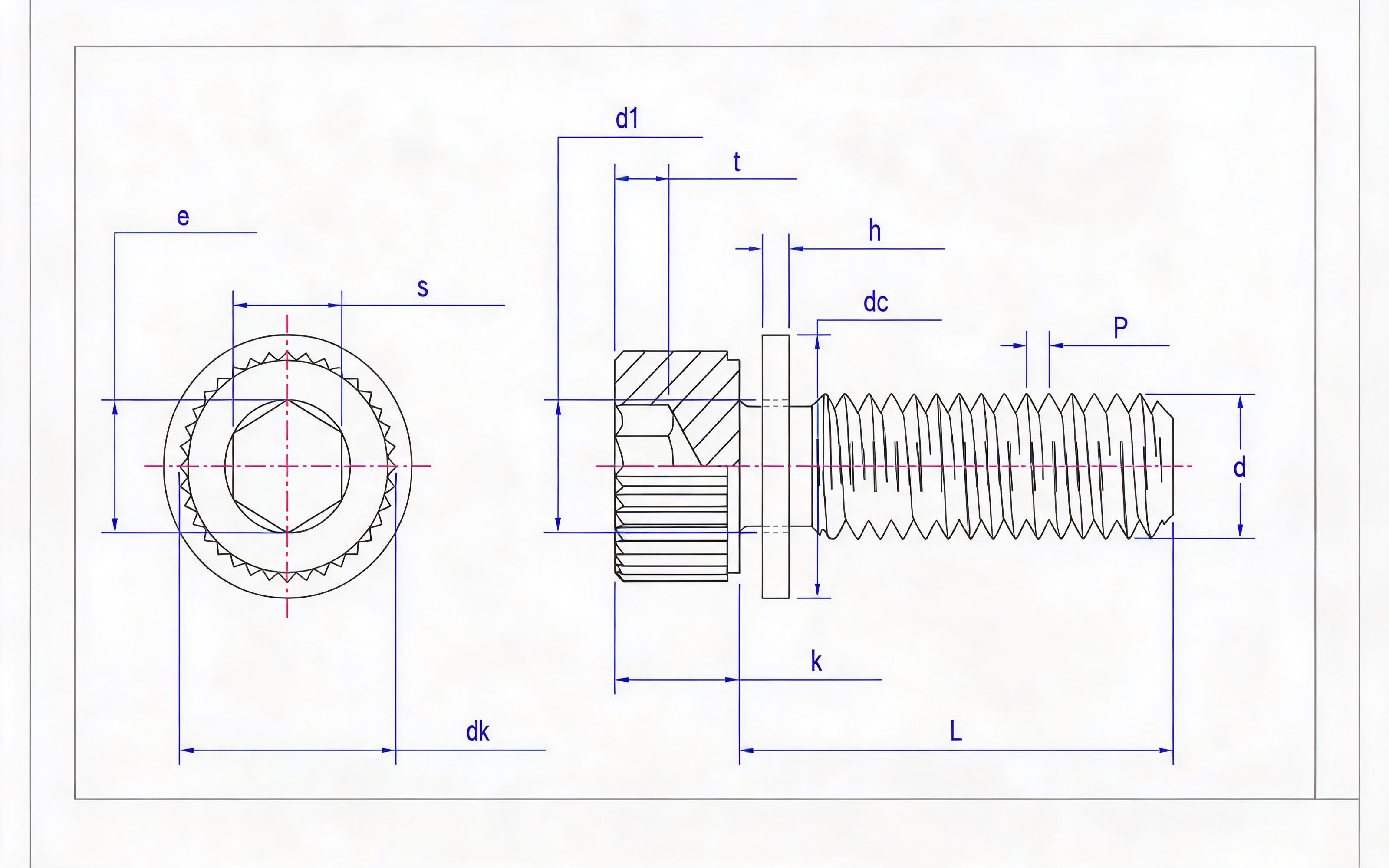 Knurled hexagon socket head cap screw and flat washer combination Standard Drawing
