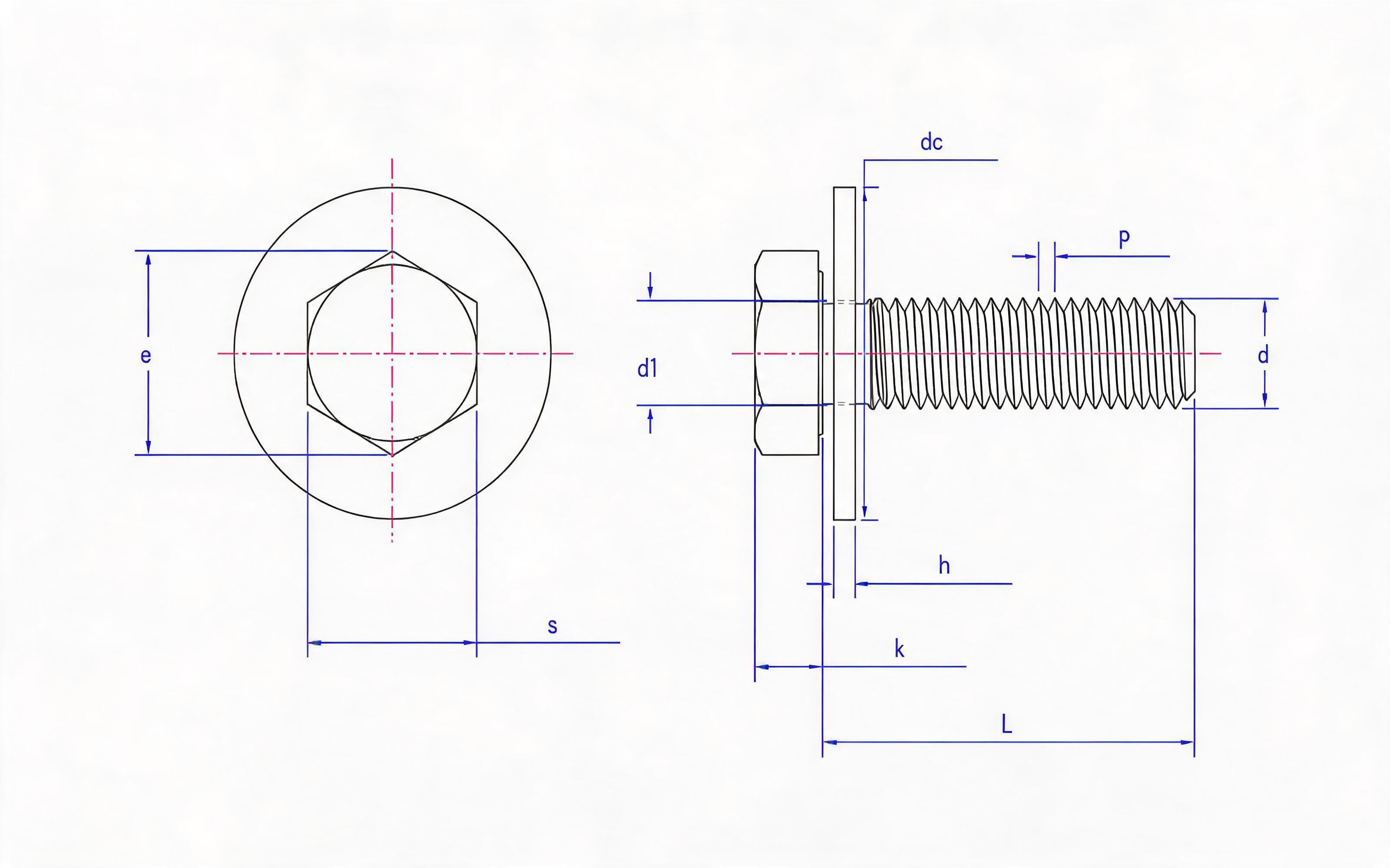 Hexagon bolt and large flat washer combination (ISO 4014) Standard Drawing