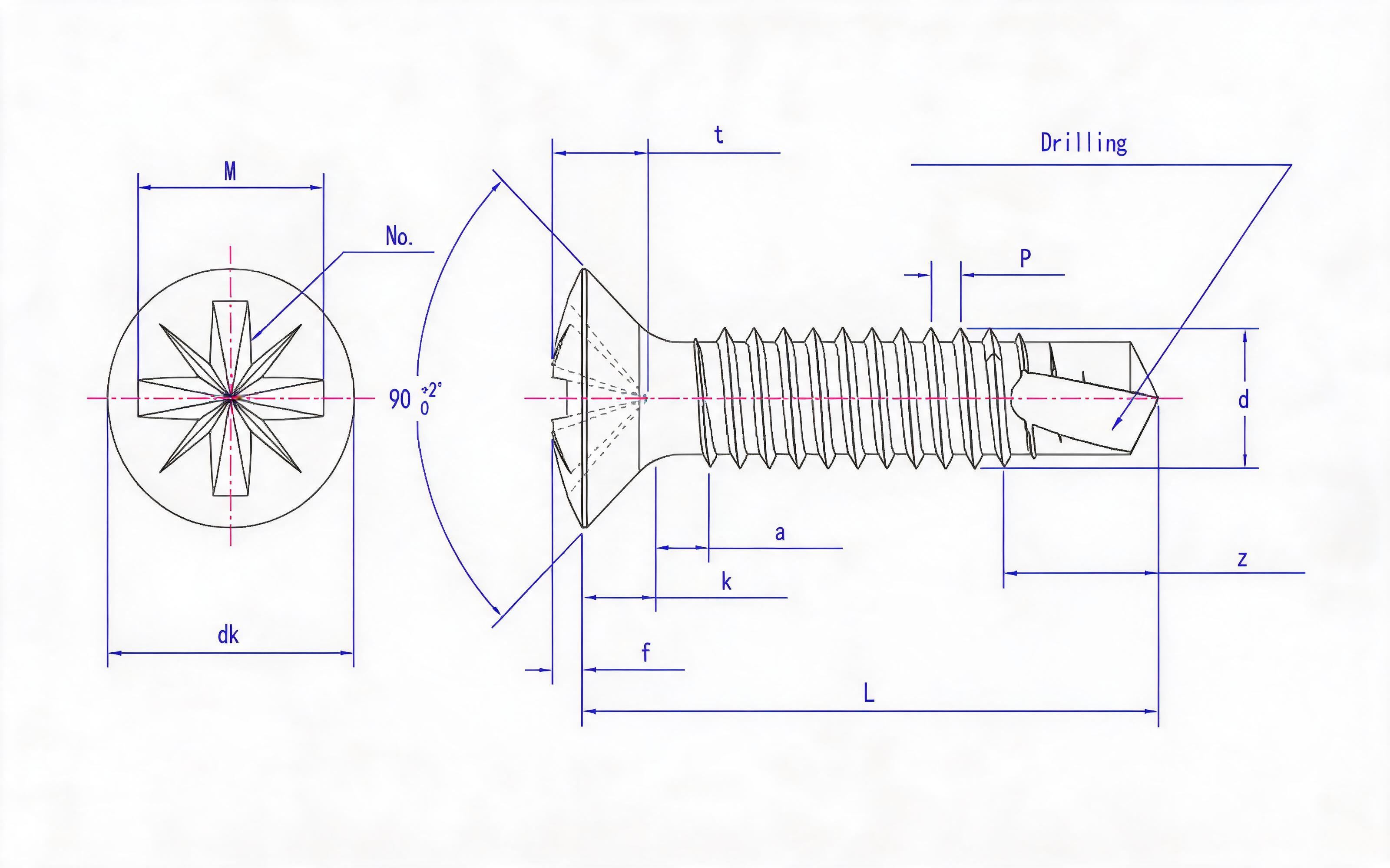 Mitre groove countersunk head self-tapping screw (Z type) Standard Drawing