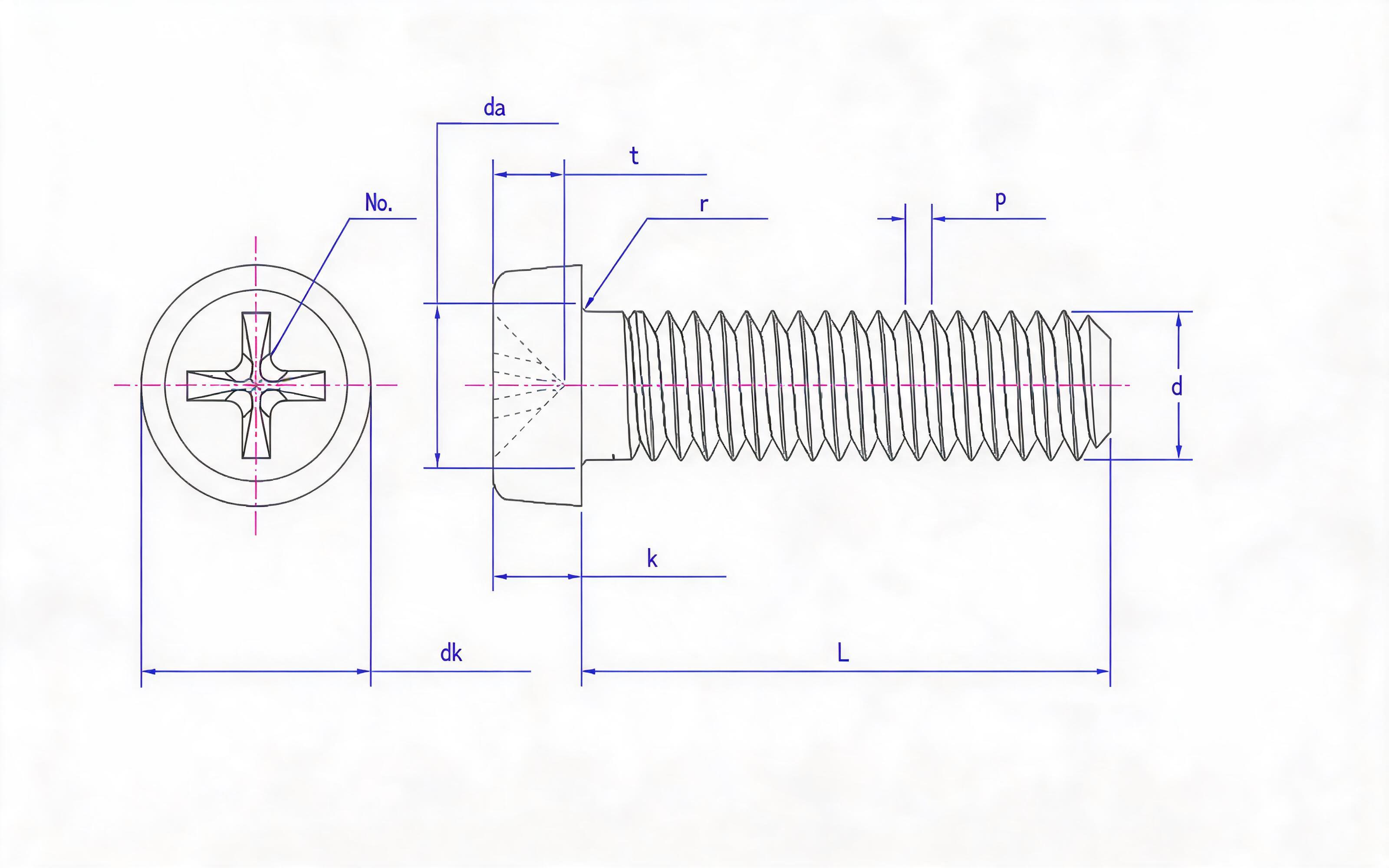 Cross recessed cheese head screw (H-groove) Standard Drawing