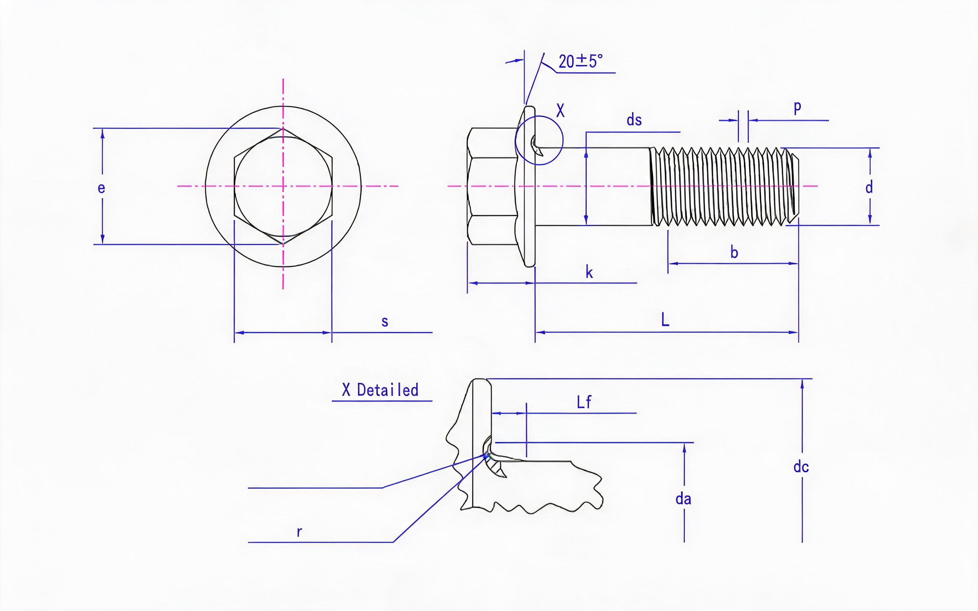 Hexagon flange bolt (U-shaped) Standard Drawing