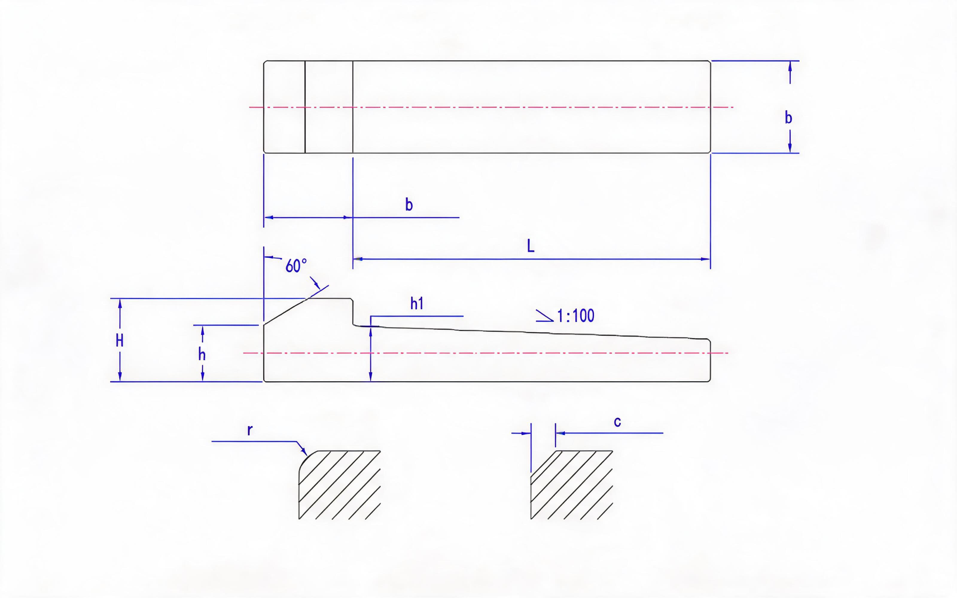 Tapered key with convex head Standard Drawing