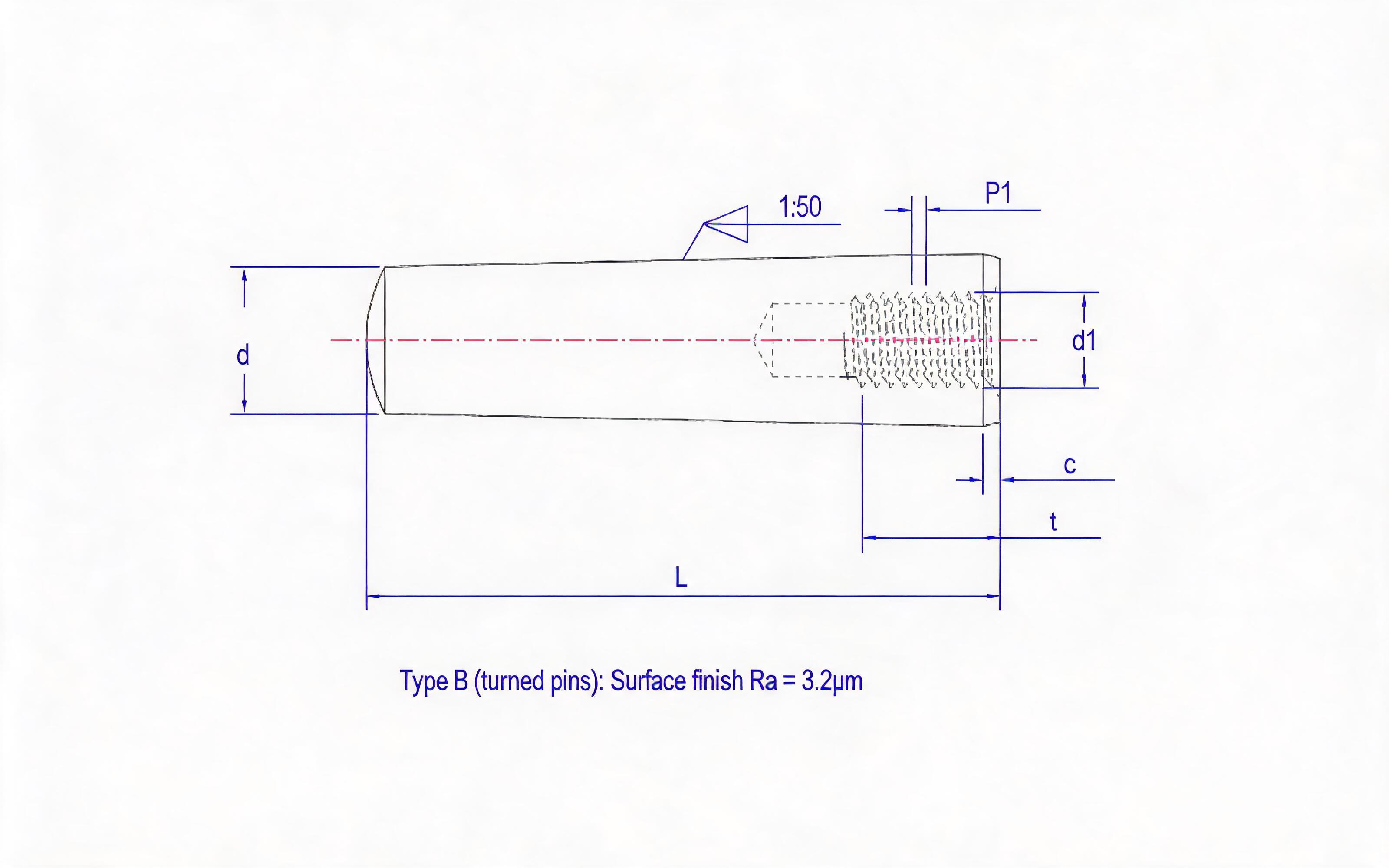 Taper Pin, Female, Unhardened (Type B) Standard Drawing