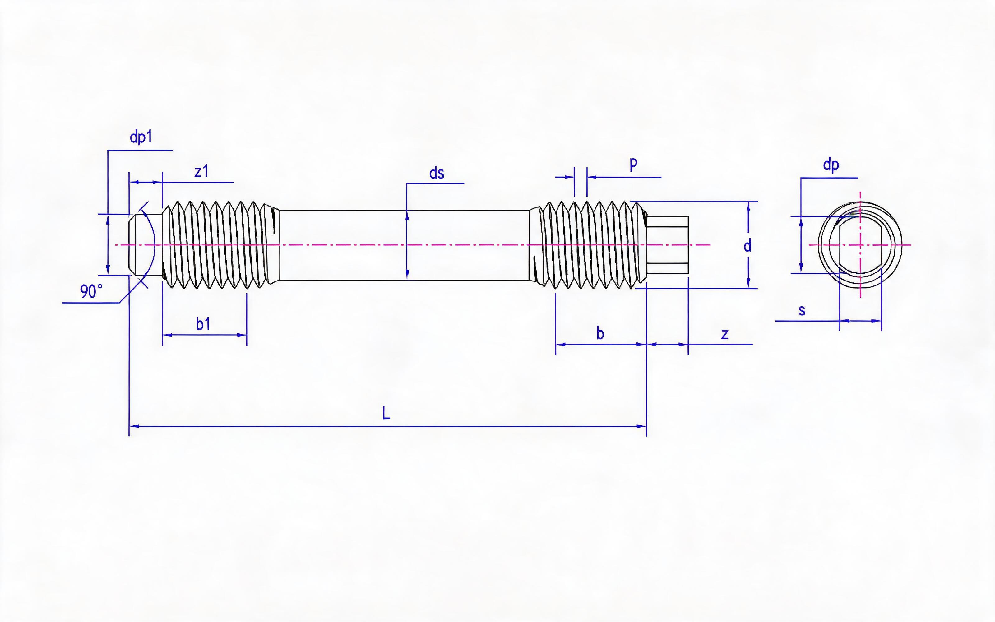 F and SW Double-head Short Thread Studs (d ≤ 56mm) Table 2 Standard Drawing