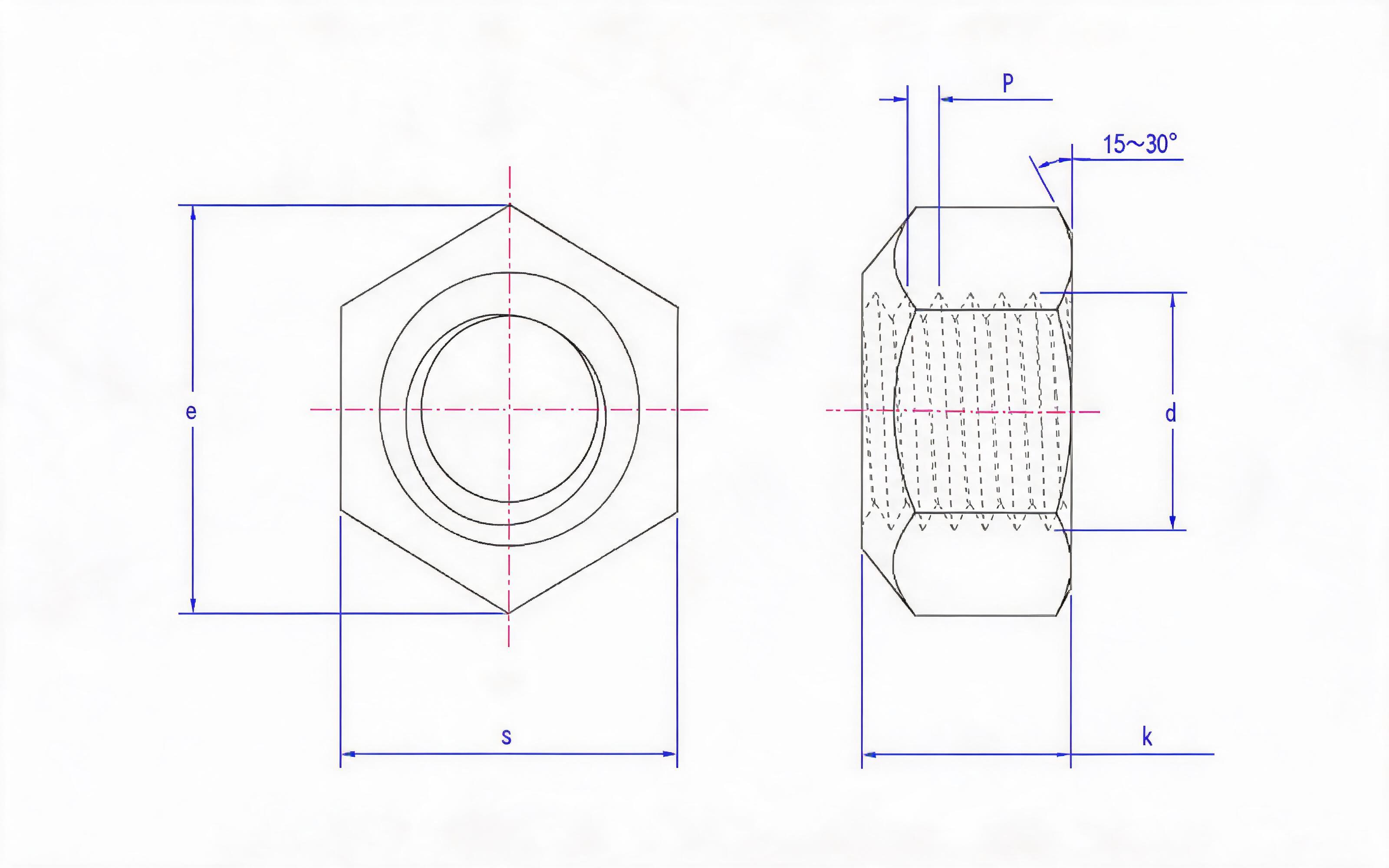 Type 1 all-metal hexagon lock nut Grade 5, 8 and 10 Standard Drawing