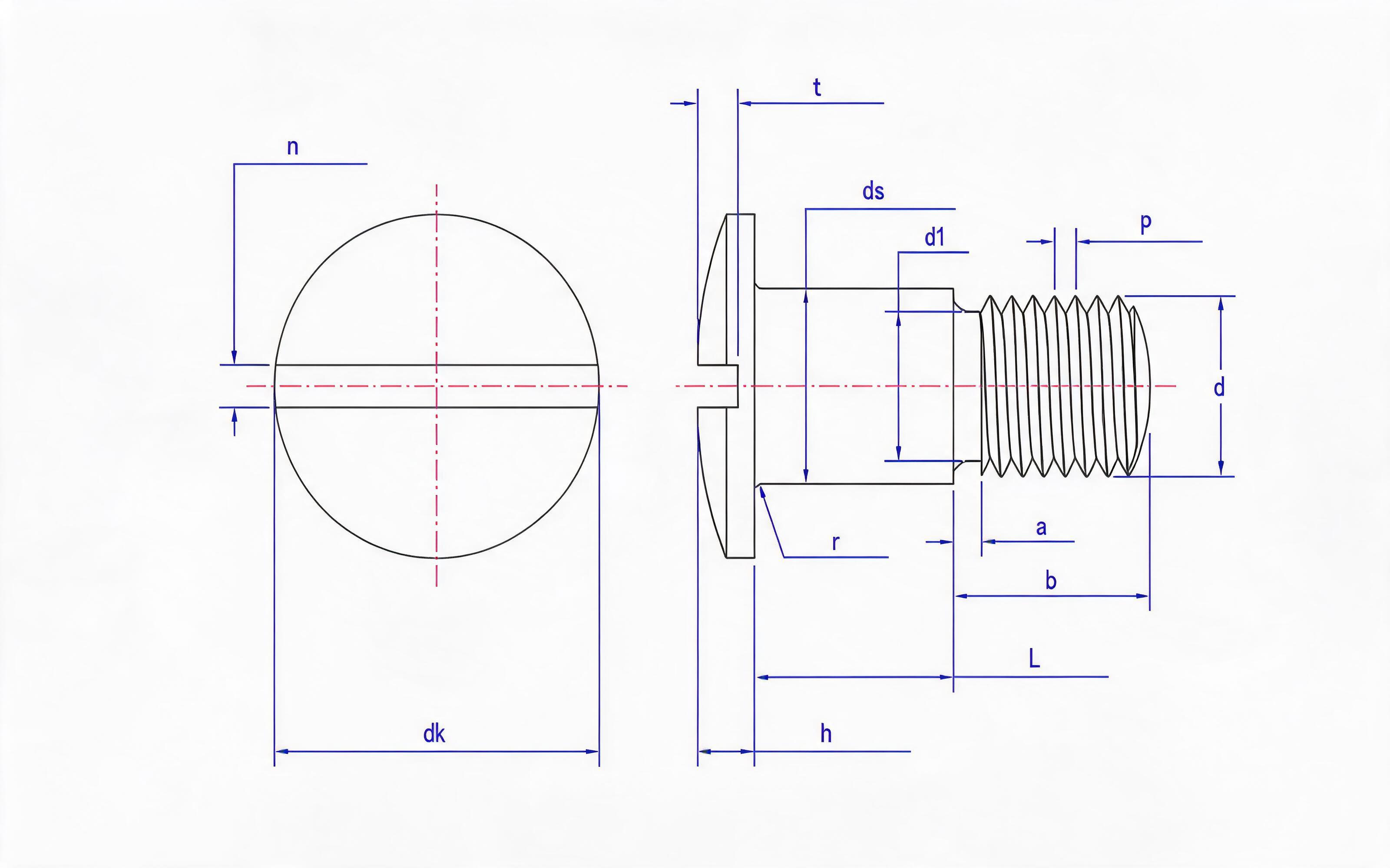 Slotted spherical cylindrical head axial screw Standard Drawing