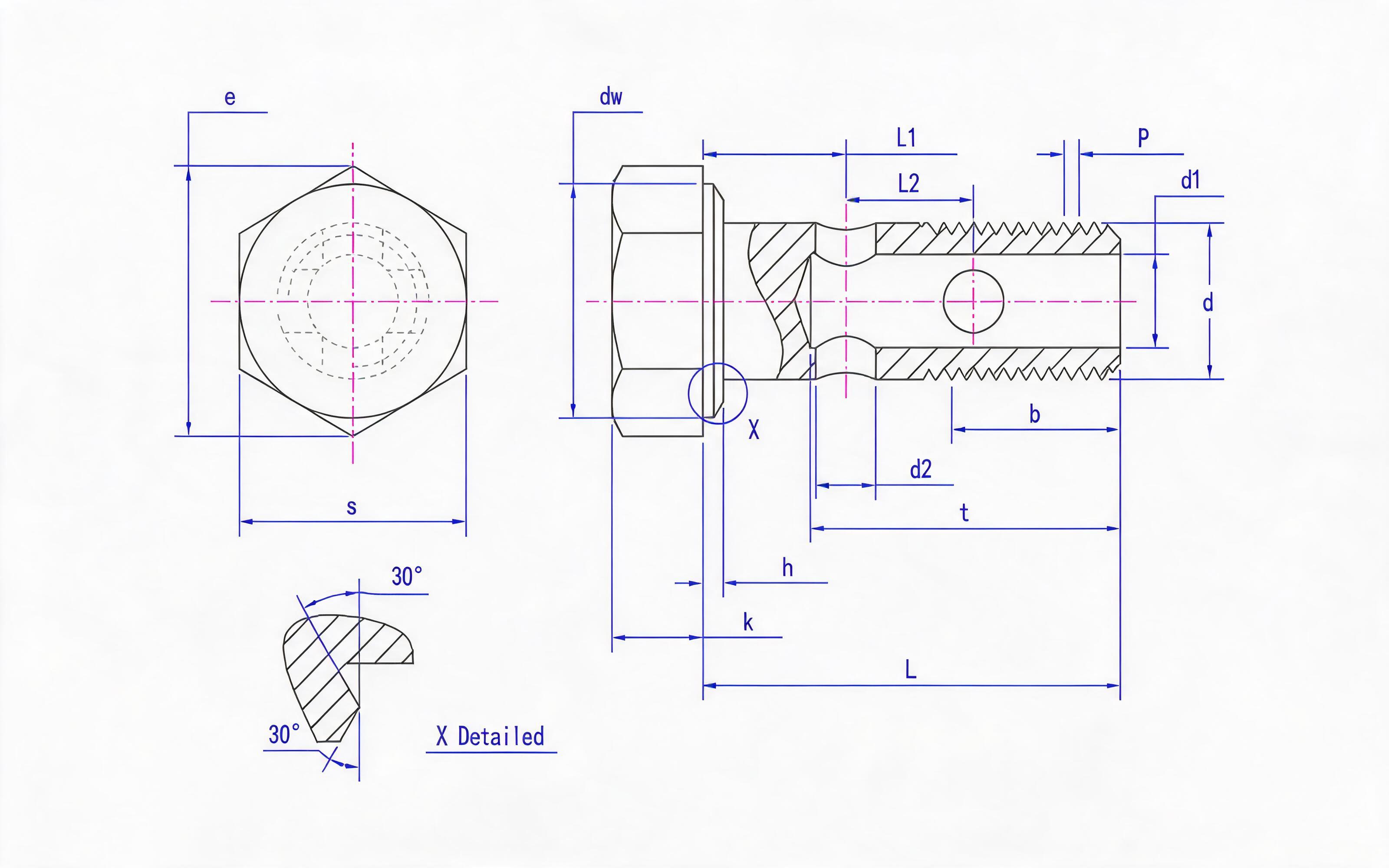 Ferrule-type hinged hexagon bolt (two holes) Standard Drawing