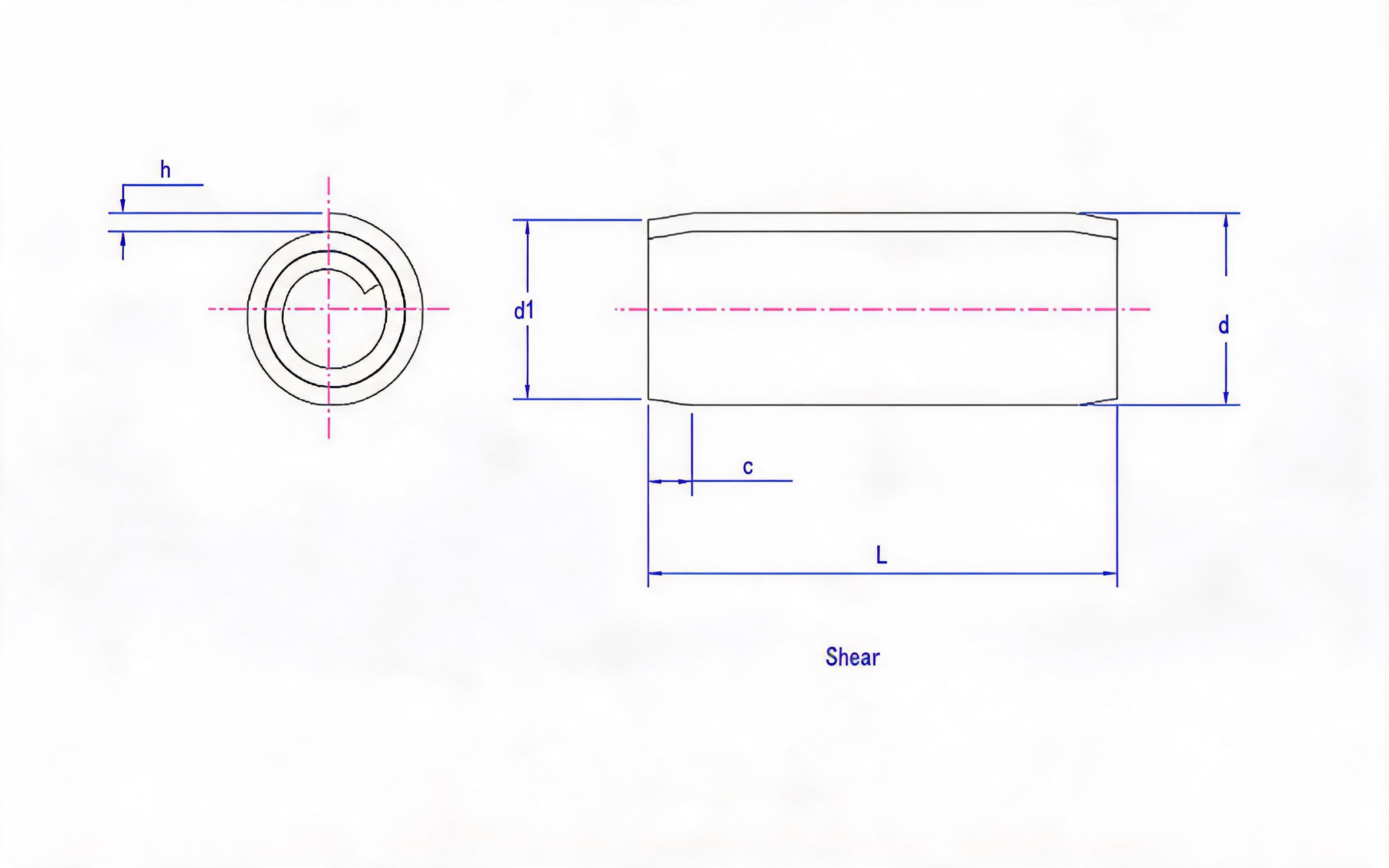 Heavy-duty coiled elastic cylindrical pin (steel and martensitic stainless steel) Standard Drawing