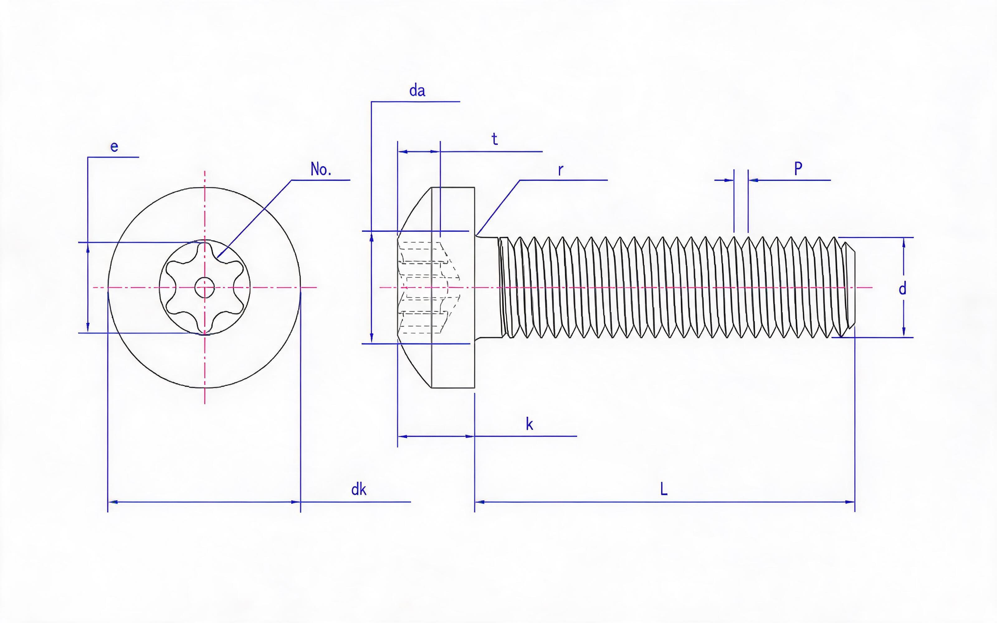 Torx recessed panhead screw with column (enterprise standard) Standard Drawing