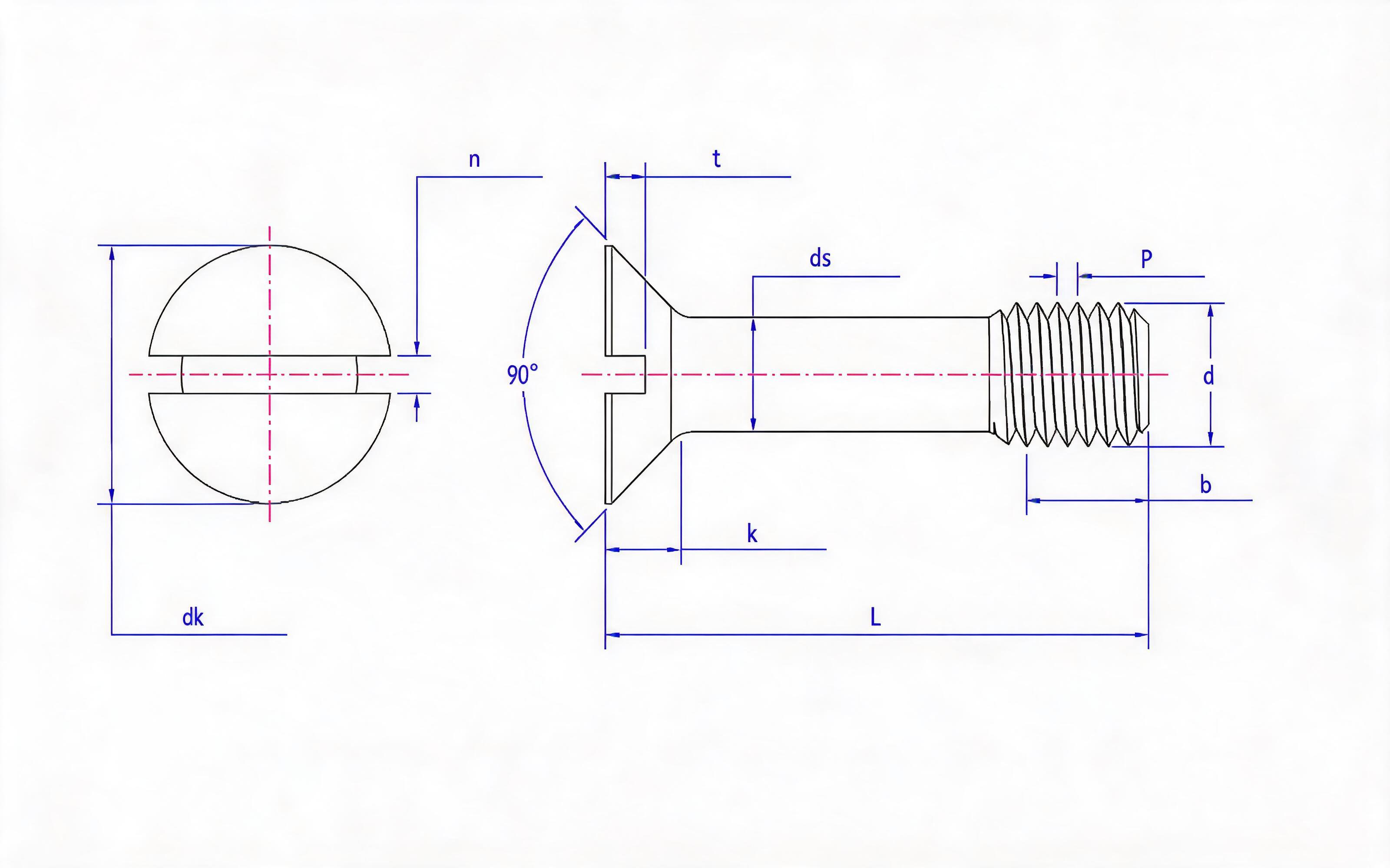 SLOTTED COUNTERSUNGOING SCREW Standard Drawing
