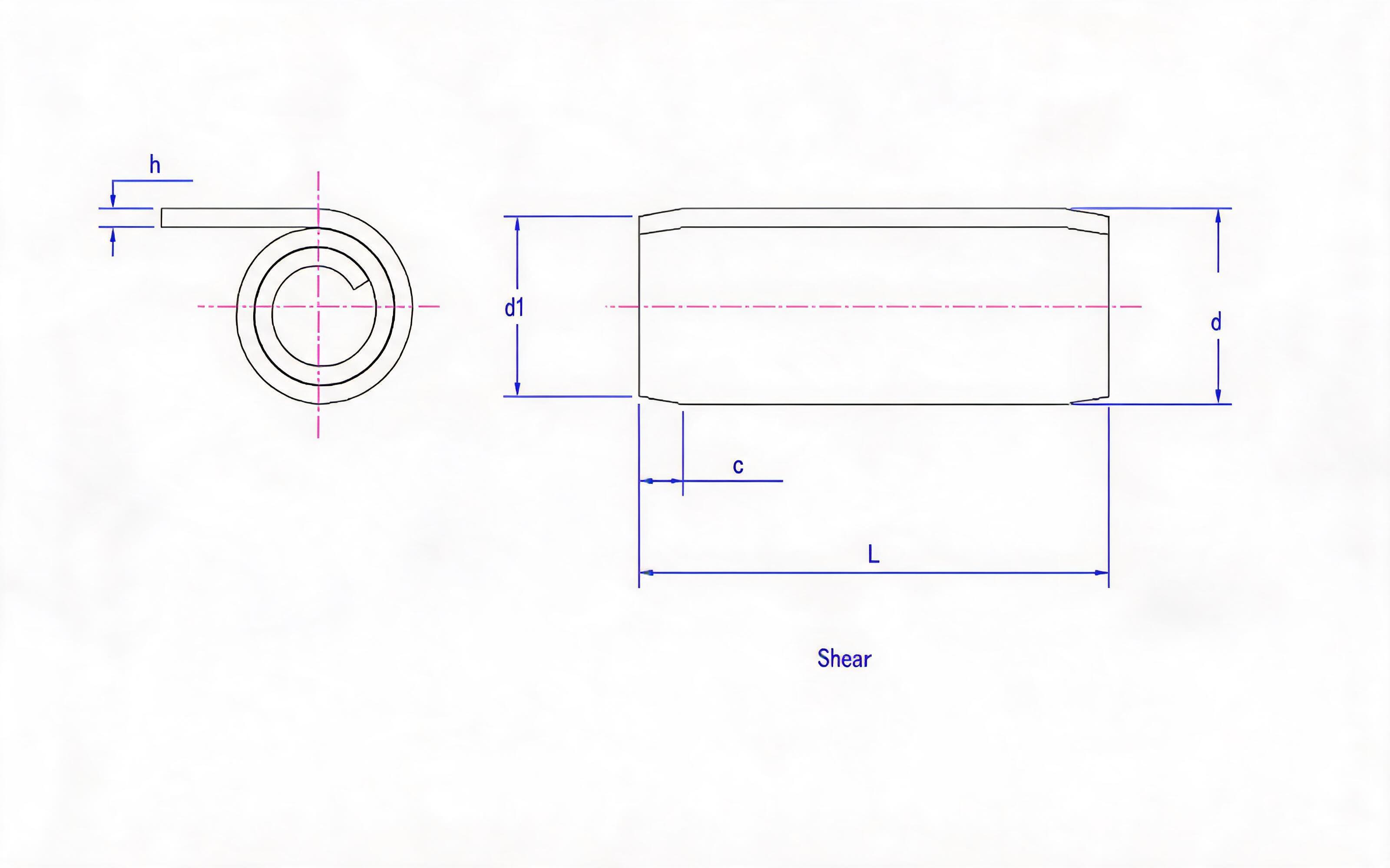 Light rolled elastic cylindrical pin (steel and martensitic stainless steel) Standard Drawing