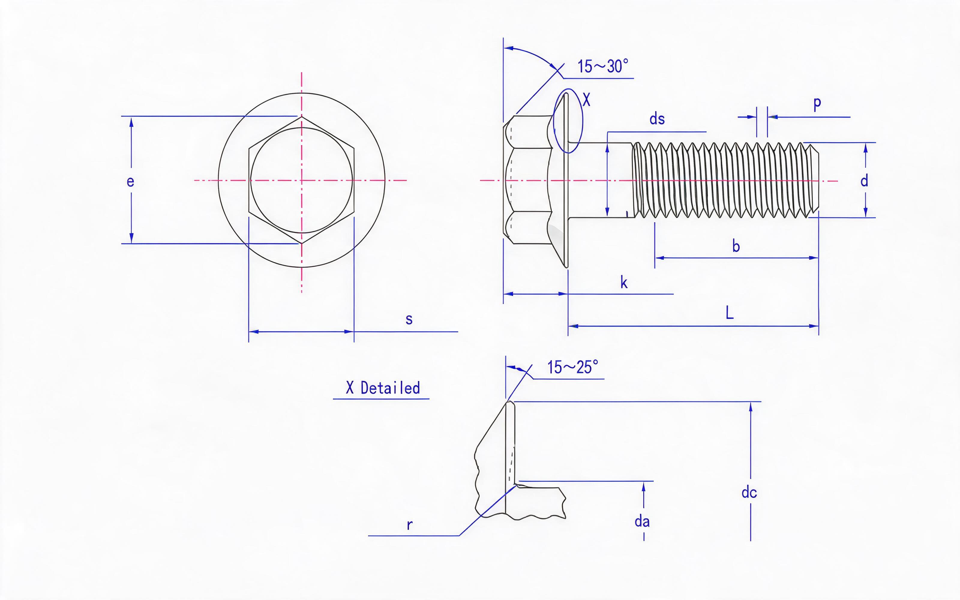 Oversize hexagon flange bolt (type A) Standard Drawing