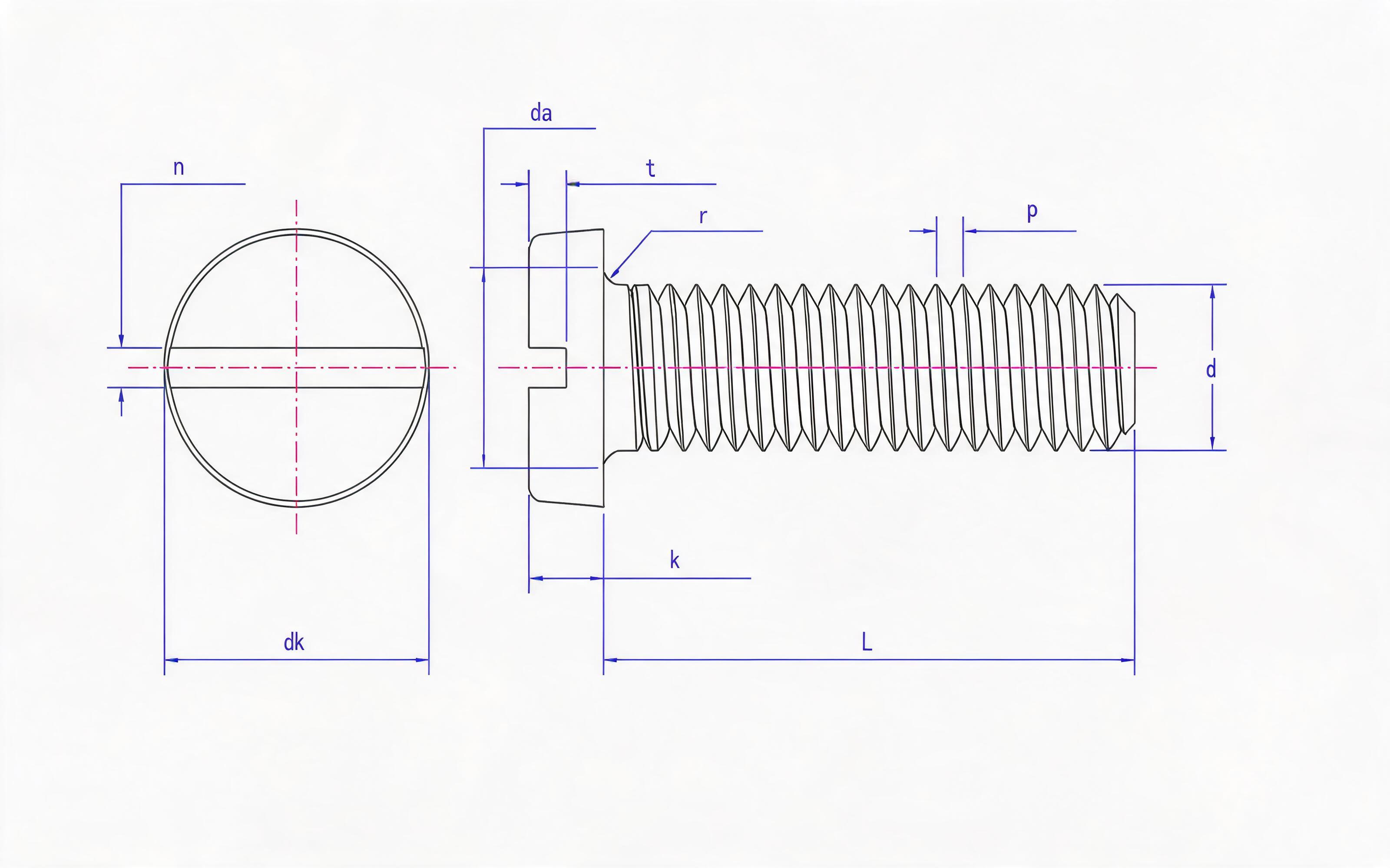 Slotted cheese head screw Standard Drawing