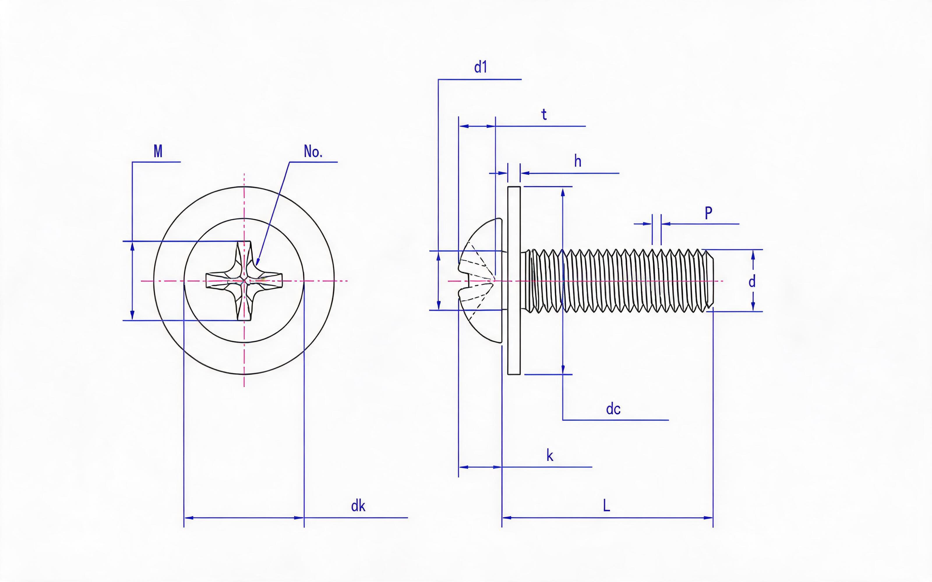 Cross recessed panhead screw (H-shaped groove) and large flat washer combination Standard Drawing