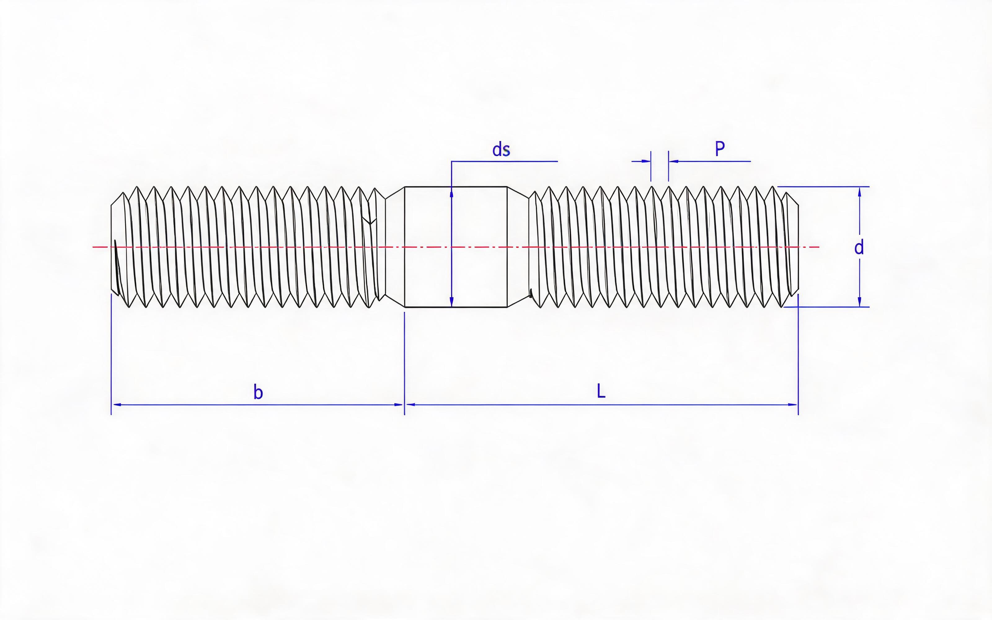 Interference fit thread stud b=2d (Type A) Standard Drawing