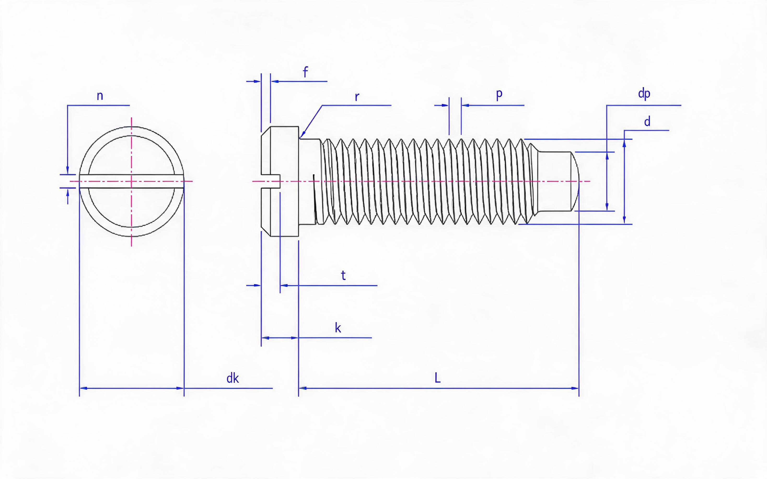 Slotted small pan-head cylindrical end screw Standard Drawing