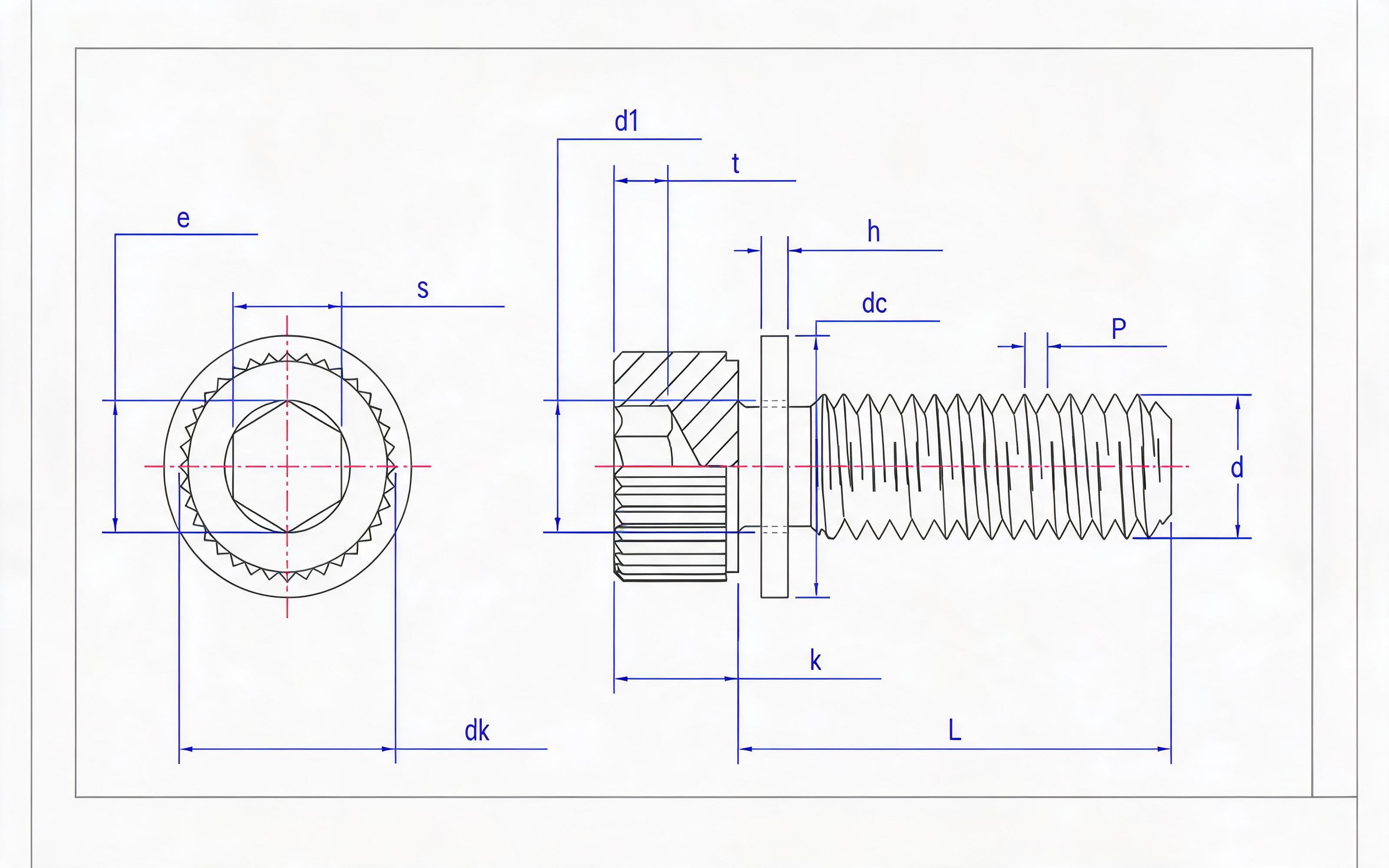 Knurled hexagon socket head cap screw and flat washer combination Standard Drawing