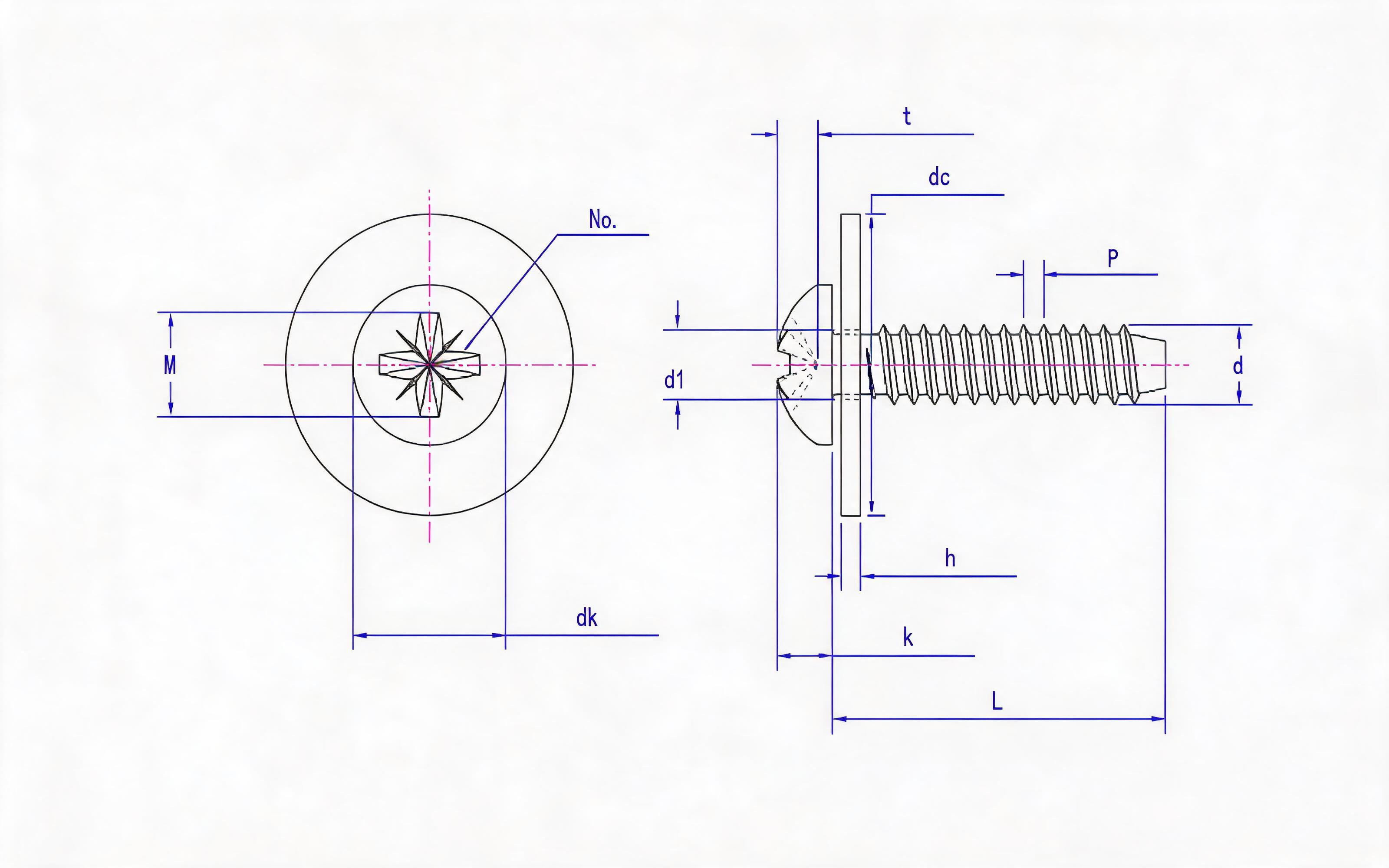 Combination F-type countersunk head self-tapping screw and large flat washer Standard Drawing