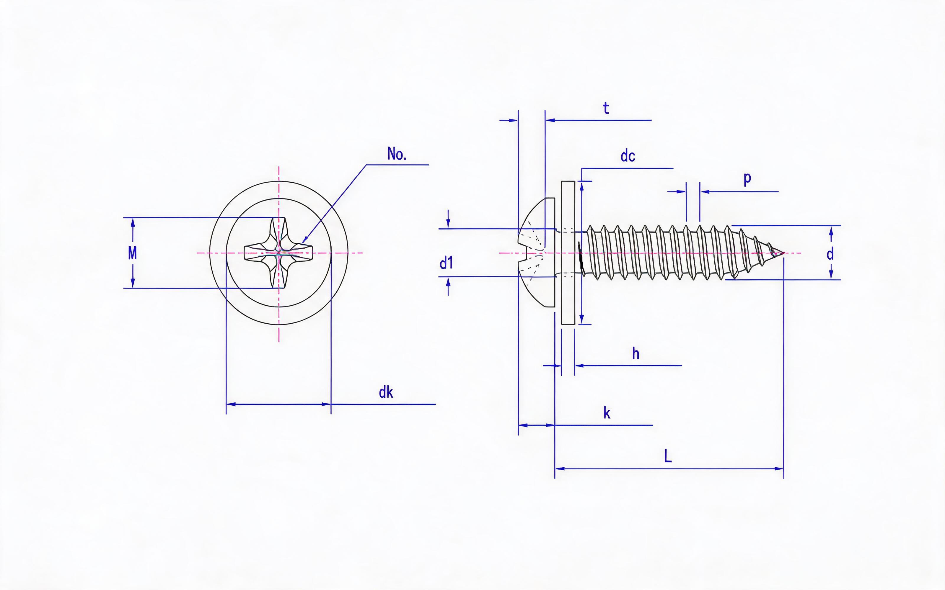 Cross recessed panhead self-tapping screw and flat washer combination type C Standard Drawing