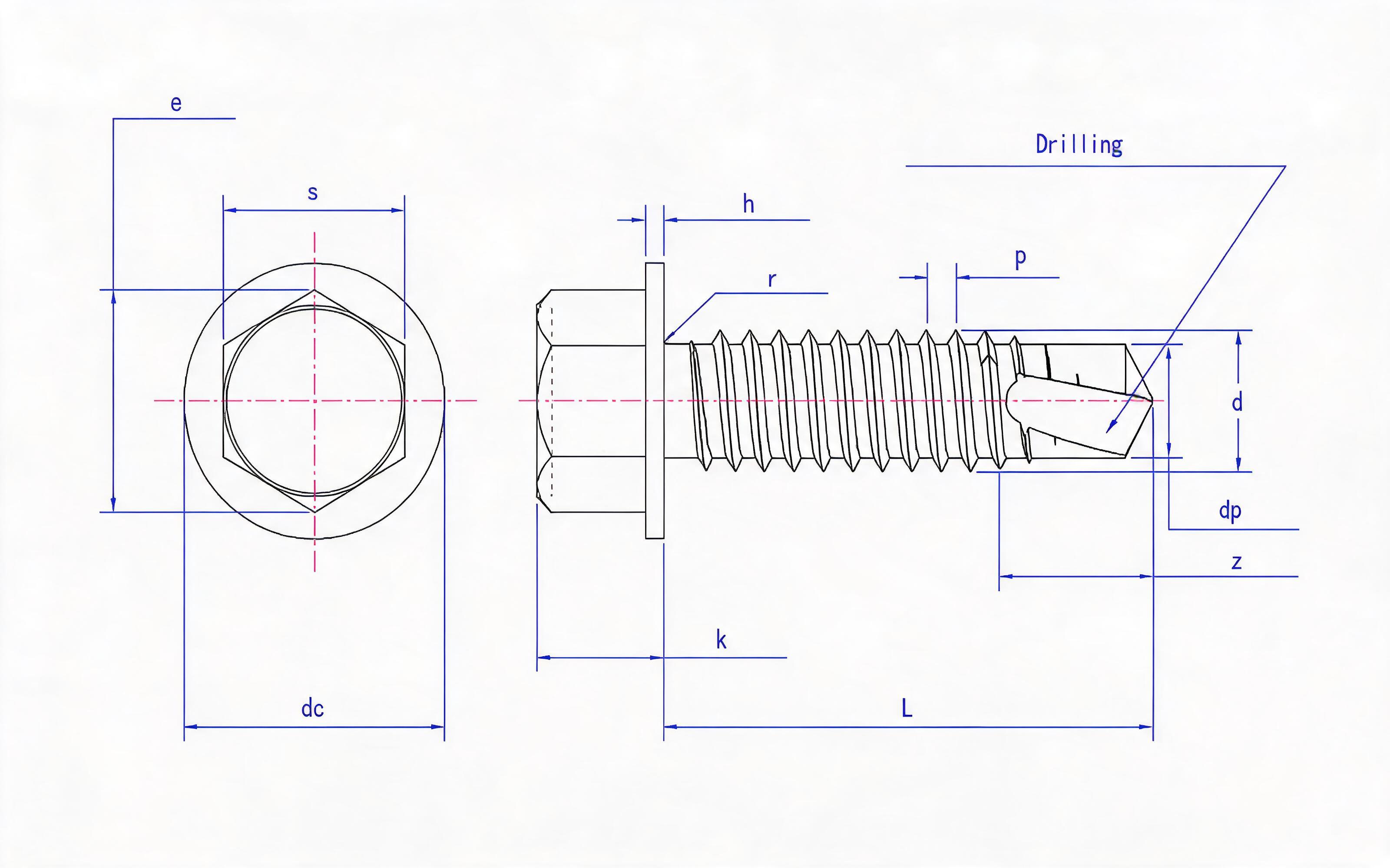 Hexagon self-tapping and self-drilling screw with medium Standard Drawing