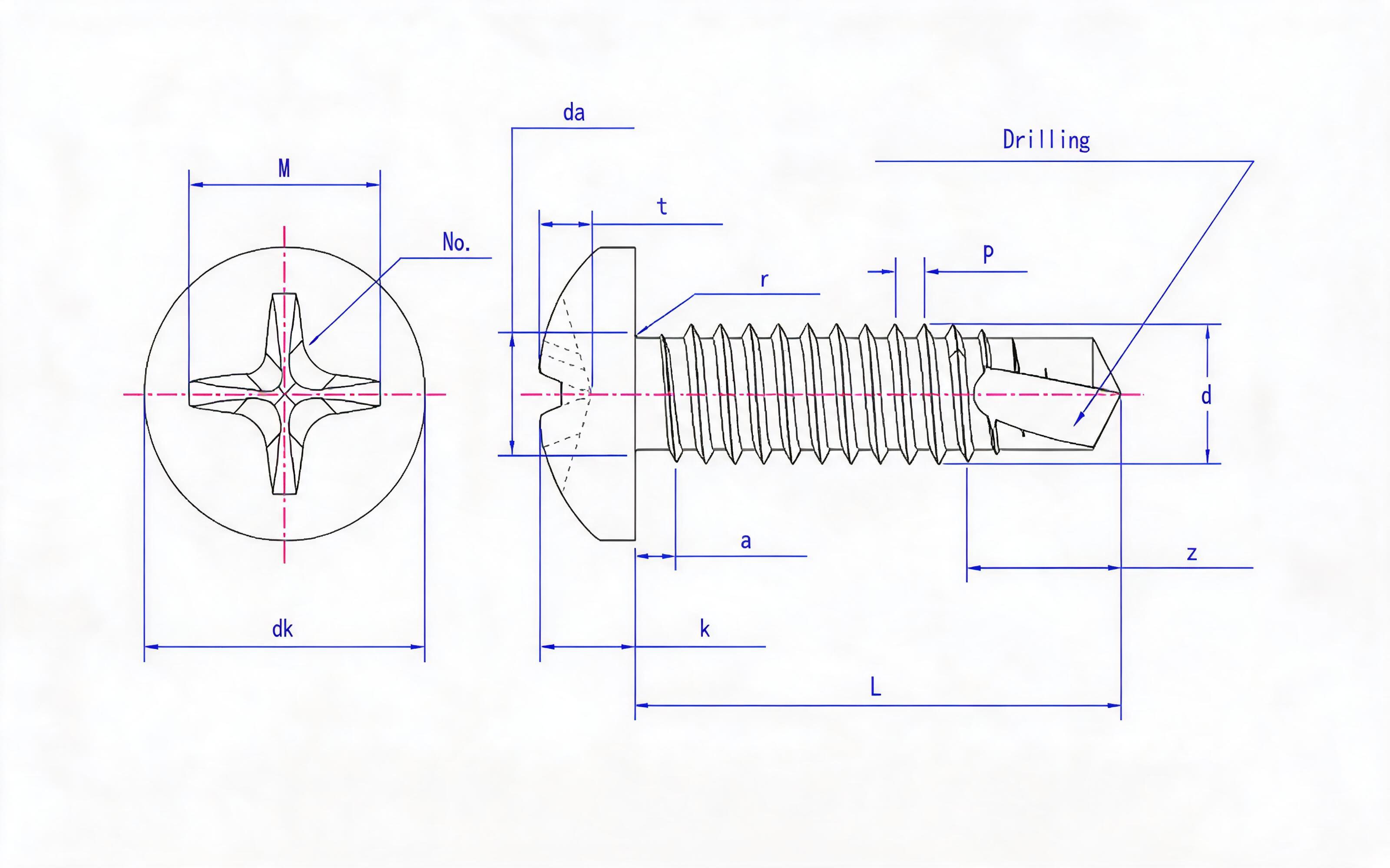 Cross recessed panhead self-tapping screw (H type) Standard Drawing