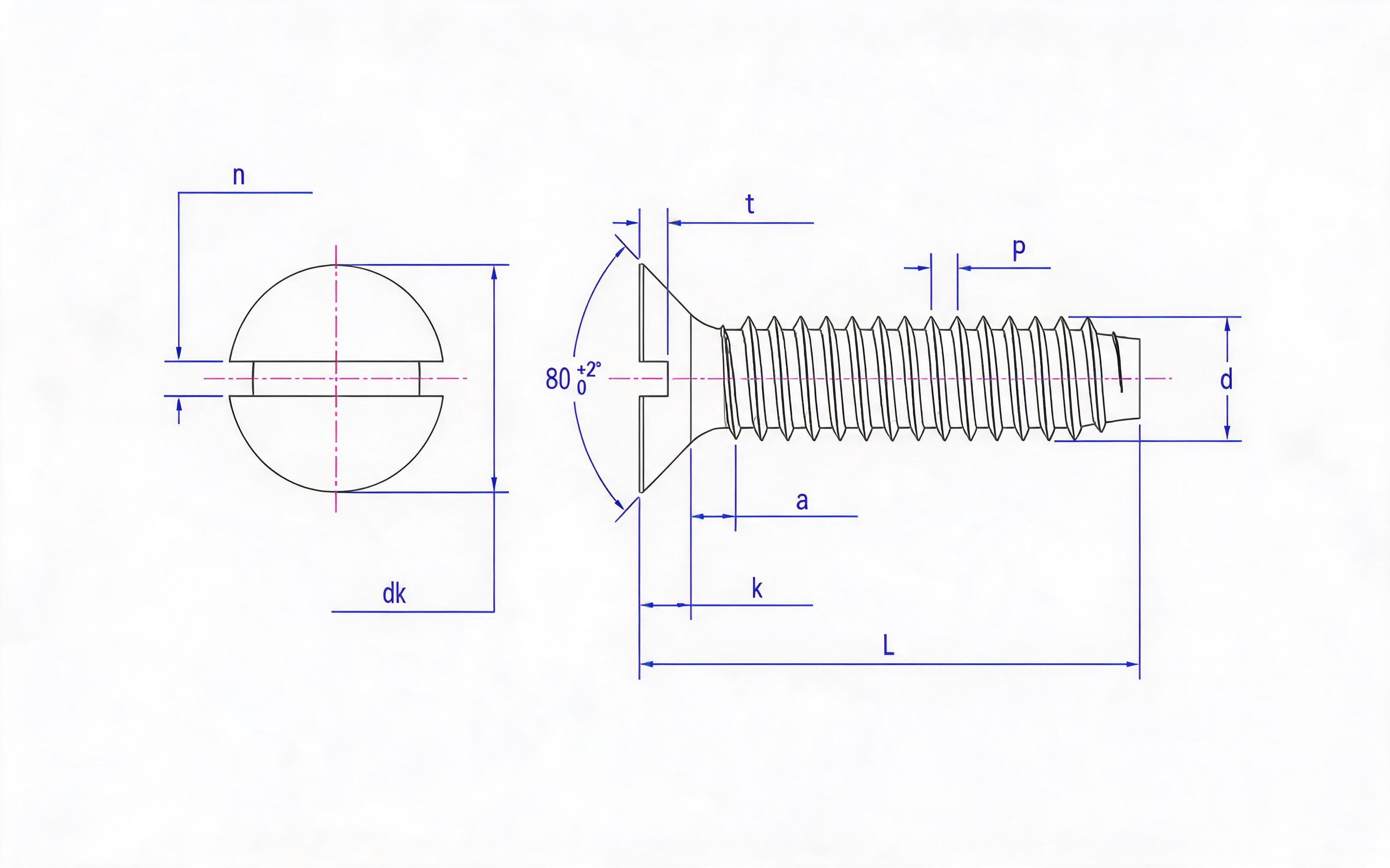 Slotted countersunk head self-tapping screw F-type Standard Drawing