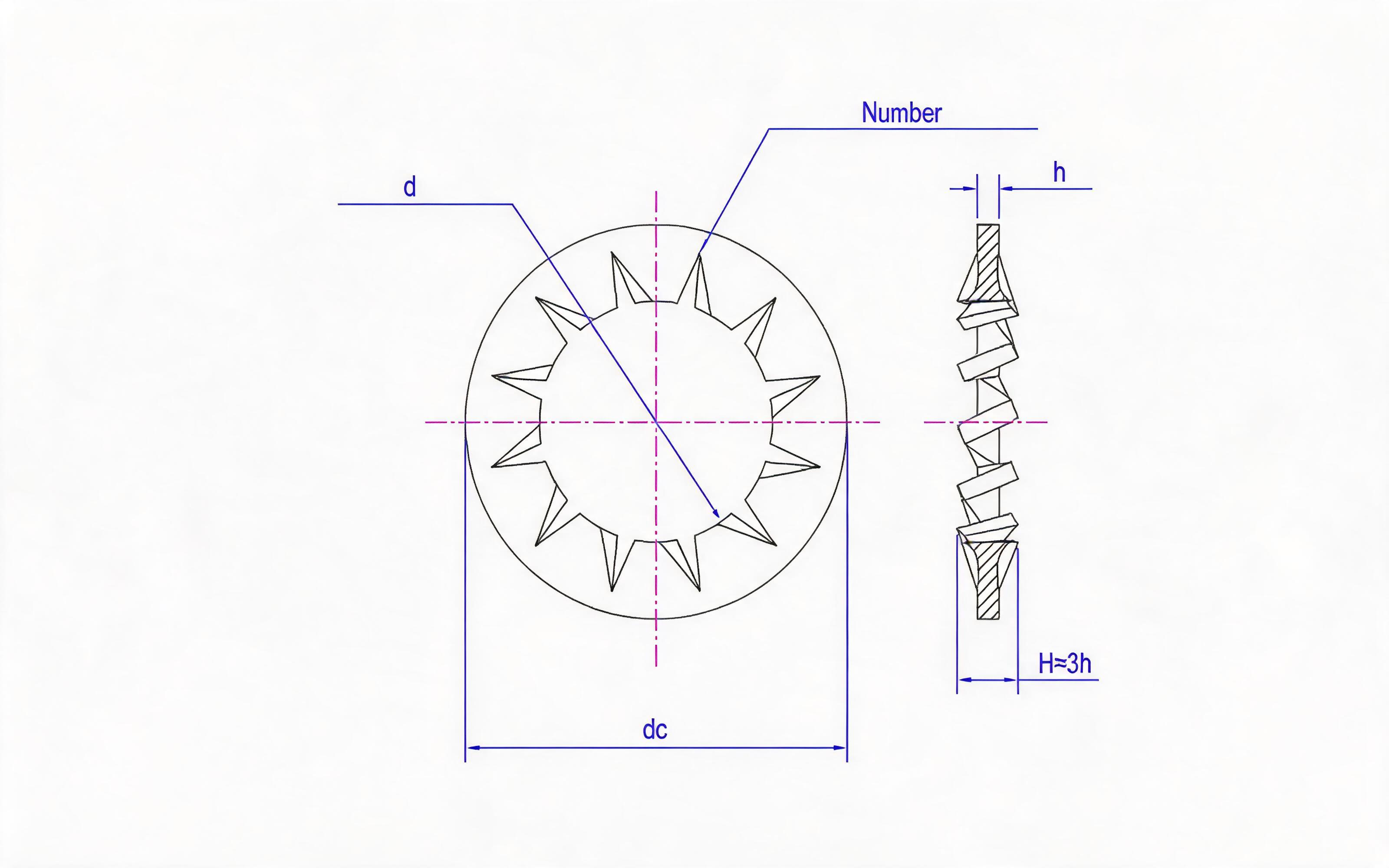 Internal serrated lock washer (J type) Standard Drawing