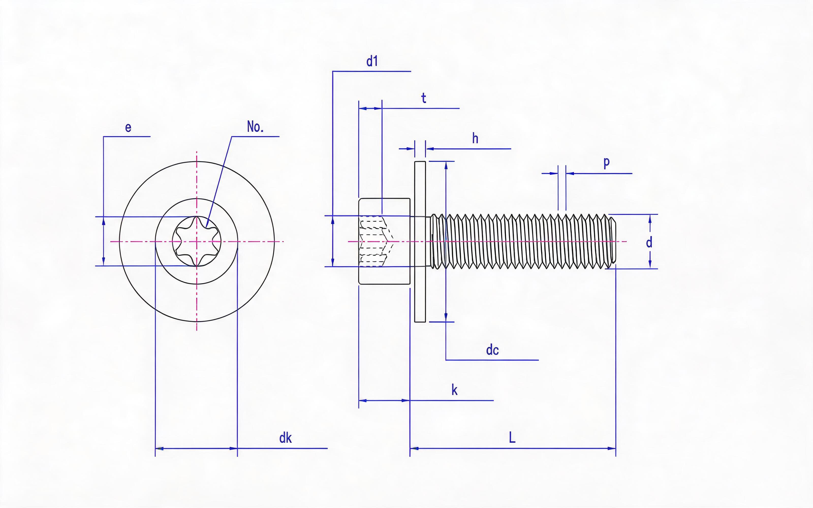 Combination of hexagon socket cheese head screw and large flat washer Standard Drawing