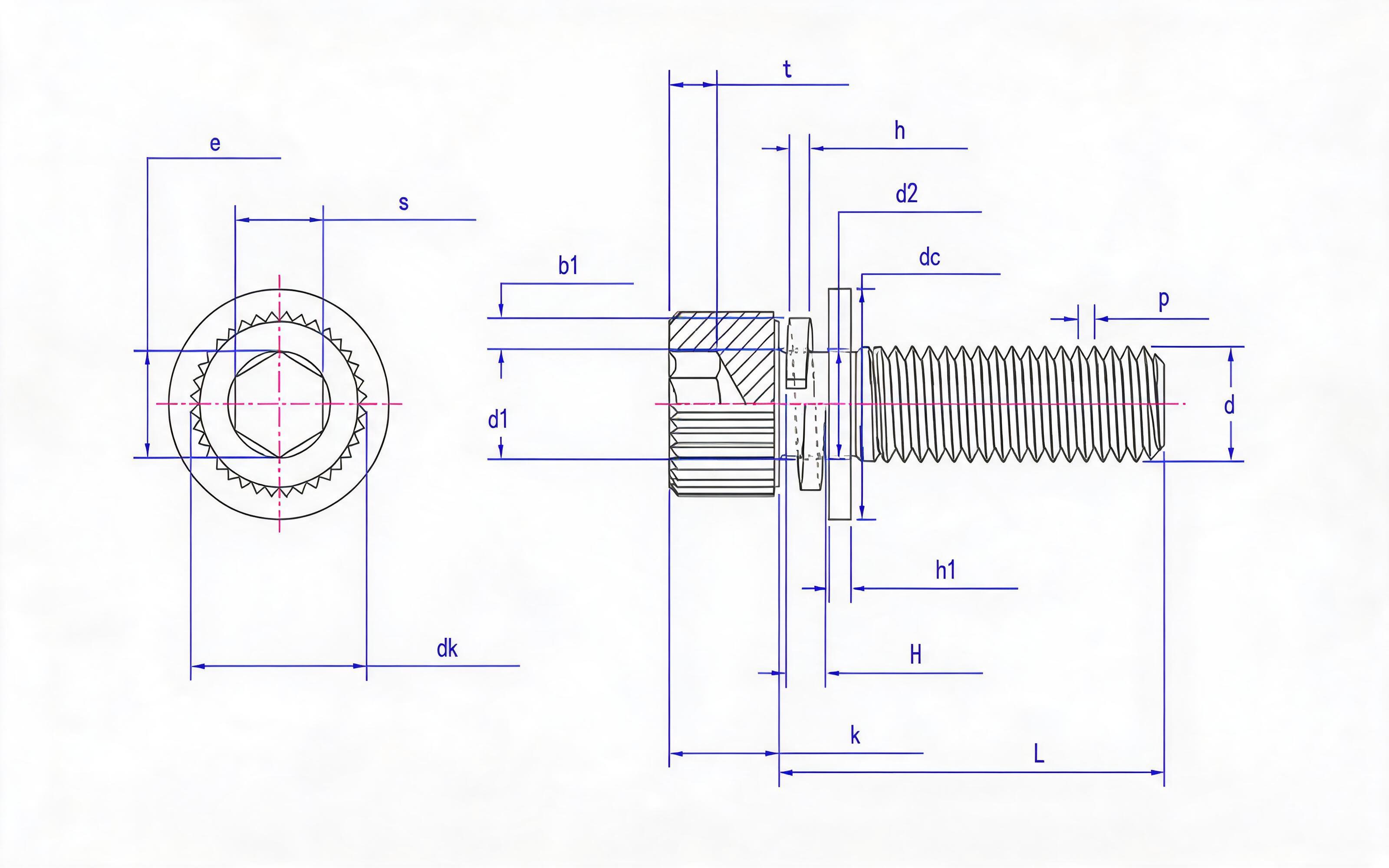 Knurled hexagon socket head cap screw, flat washer and spring washer combination Standard Drawing