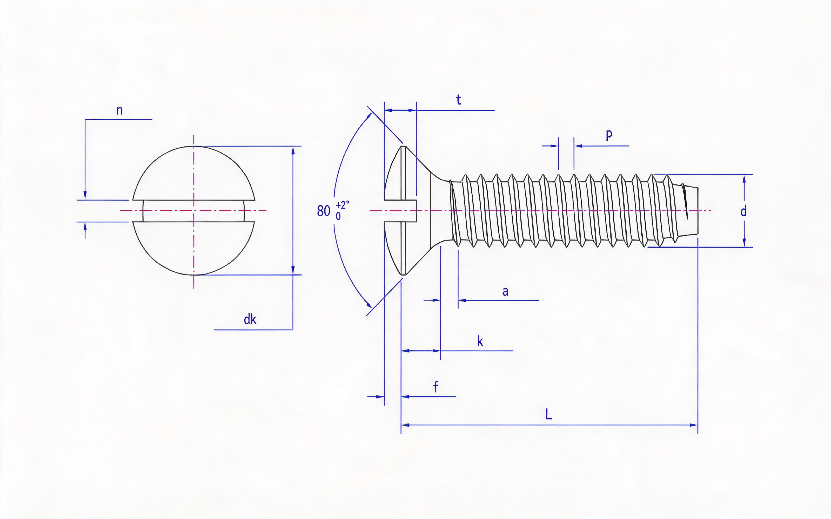 Slotted countersunk head self-tapping screw type F Standard Drawing