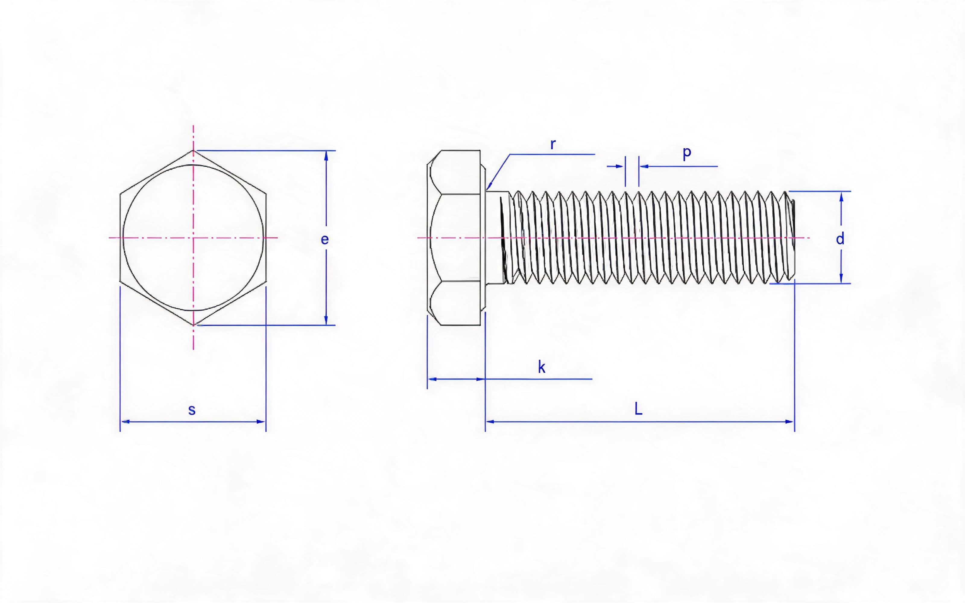 Full thread hexagon bolt Standard Drawing