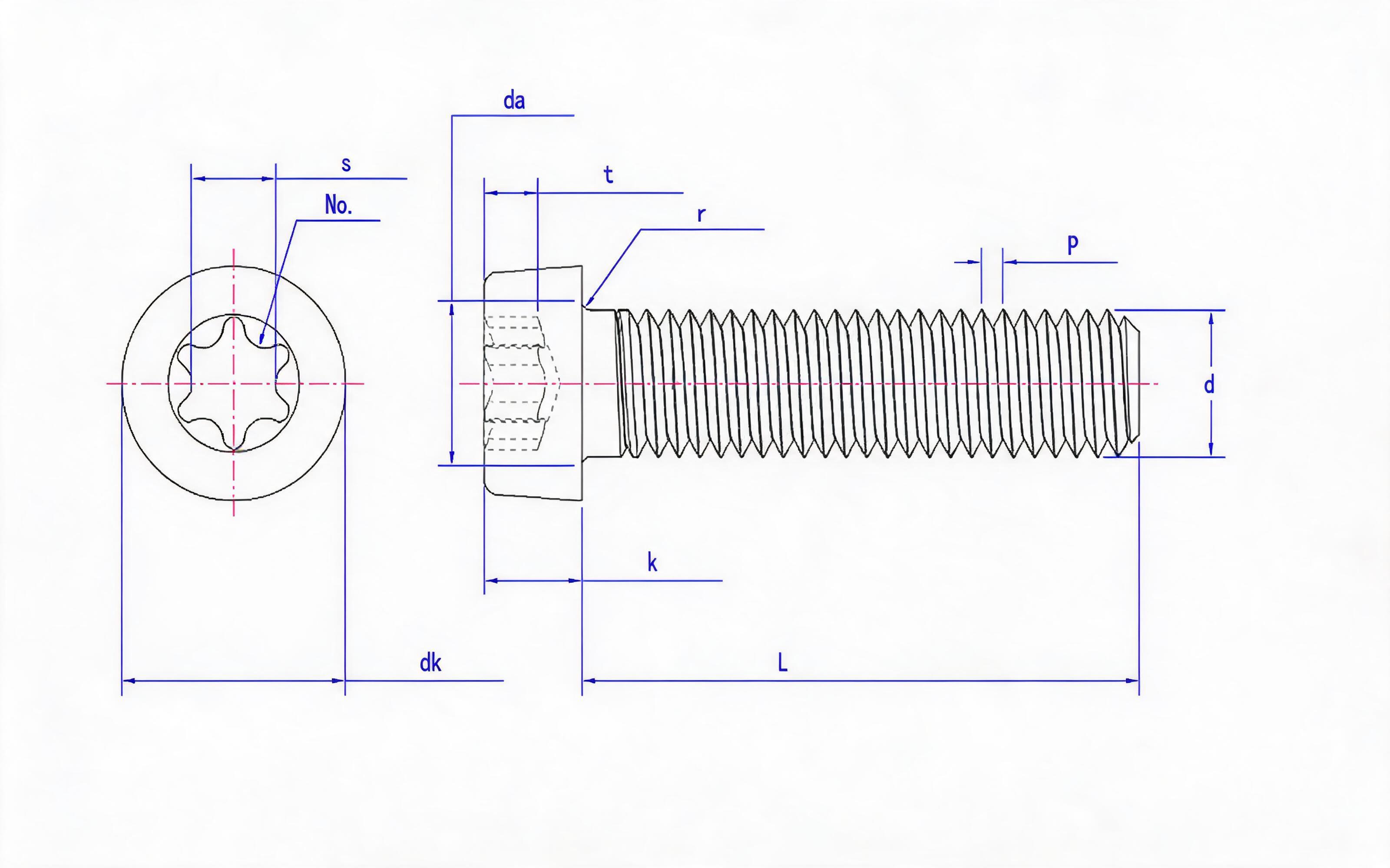 Grade 8.8 hexagon socket cheese head screw Standard Drawing