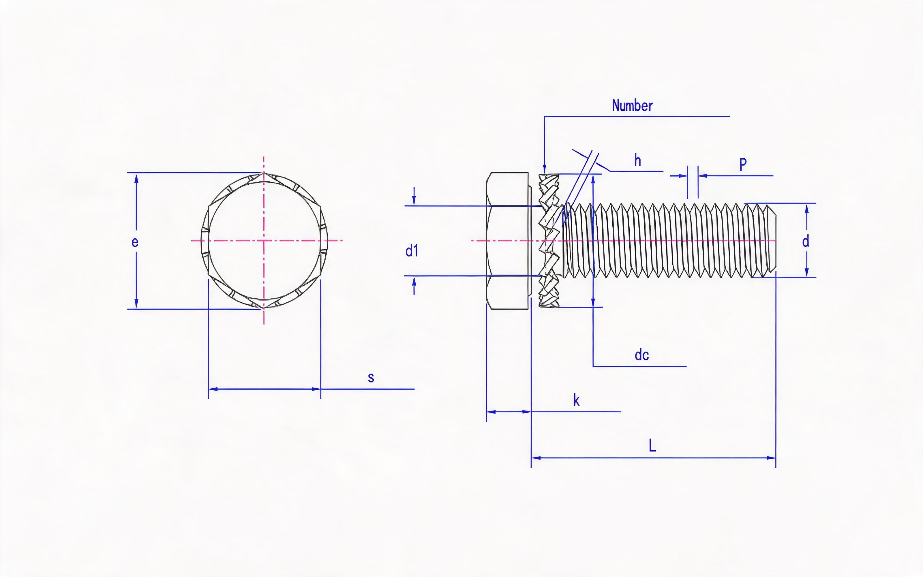 Combination of hexagon bolt and external serrated lock washer Standard Drawing