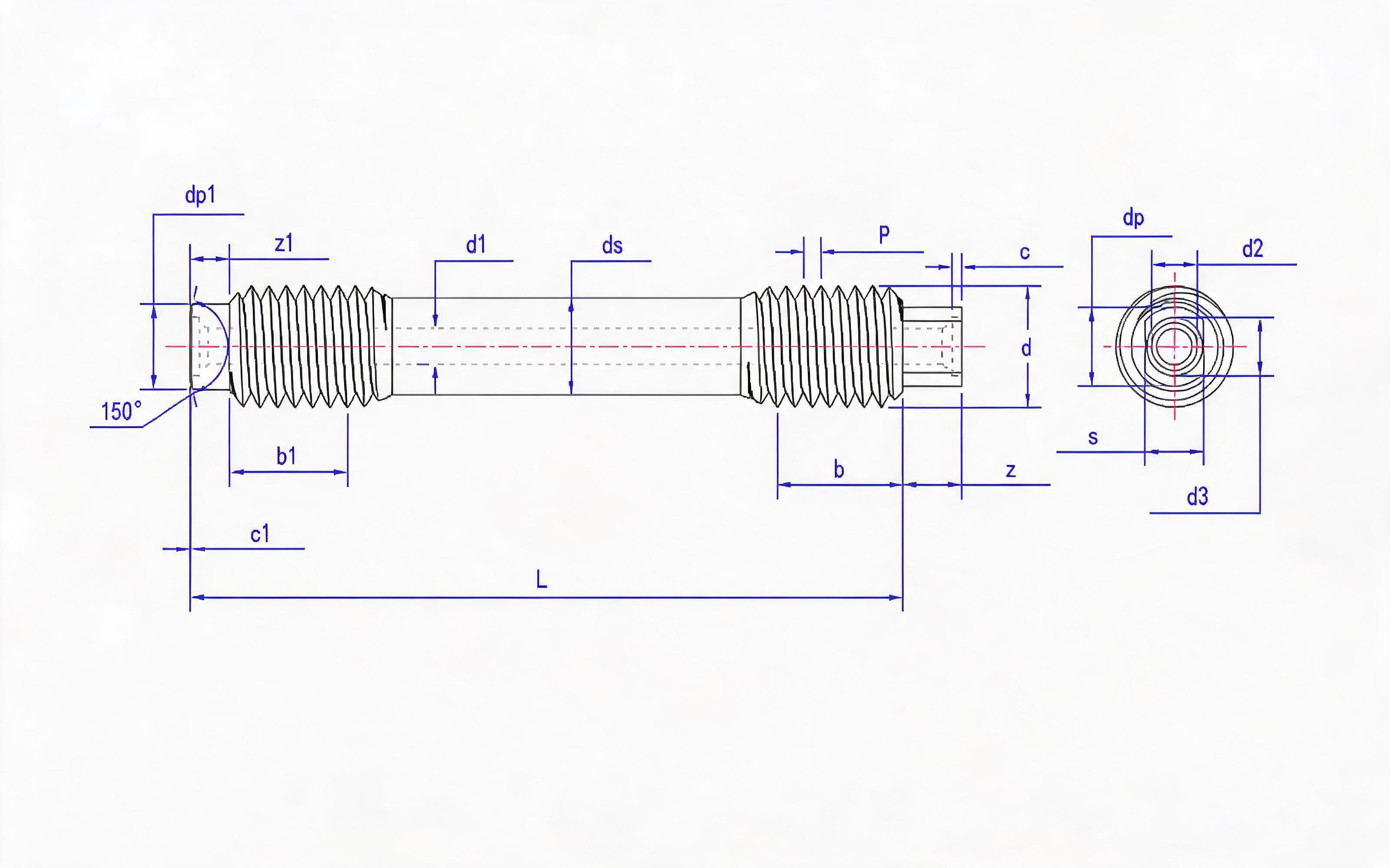 Type C and SW Double-head Short Thread Studs (d ≥ 64mm) Table 2 Standard Drawing