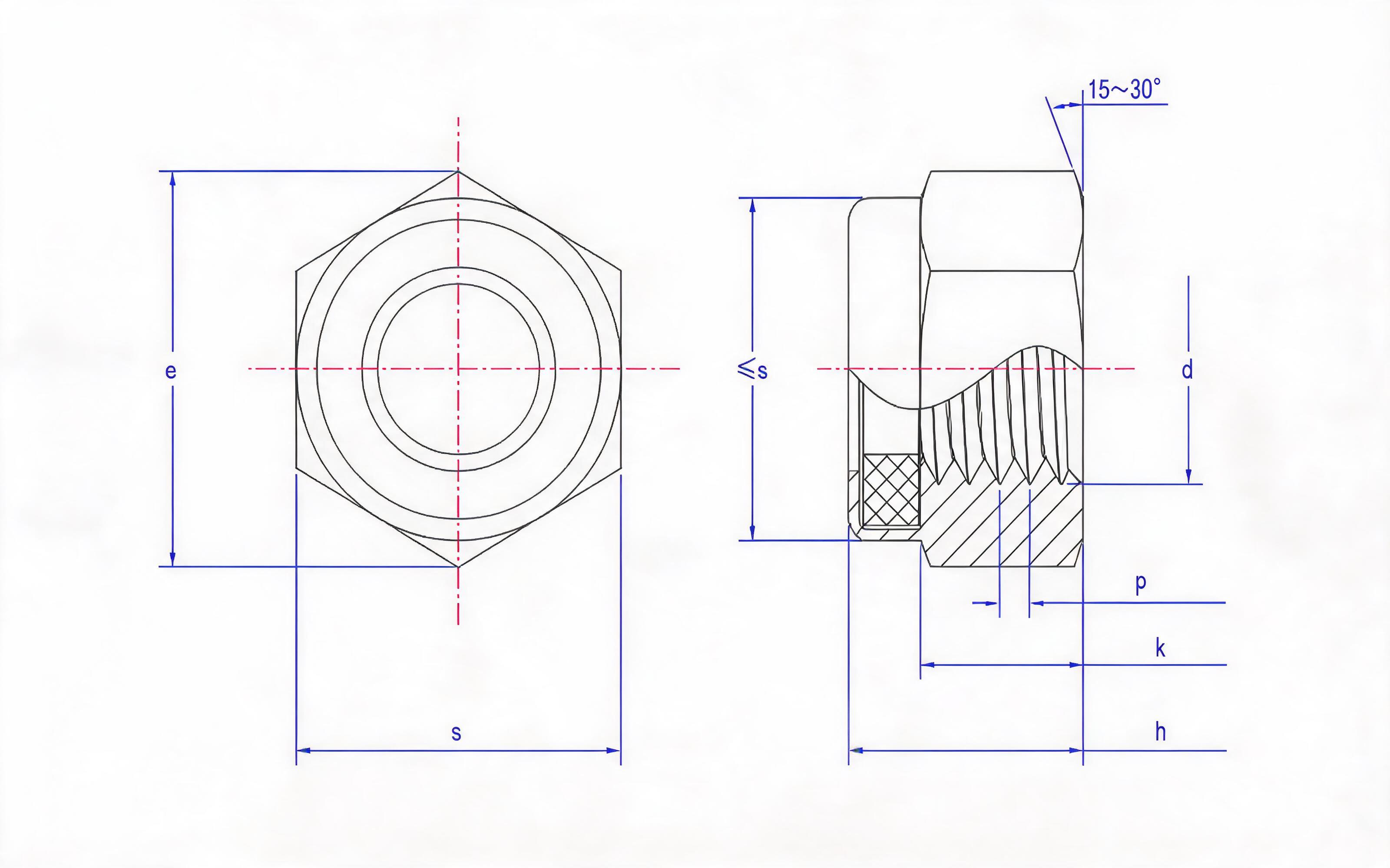 Type 1 non-metallic insert fine thread hexagon lock nut Grade 6, 8, 10 Standard Drawing