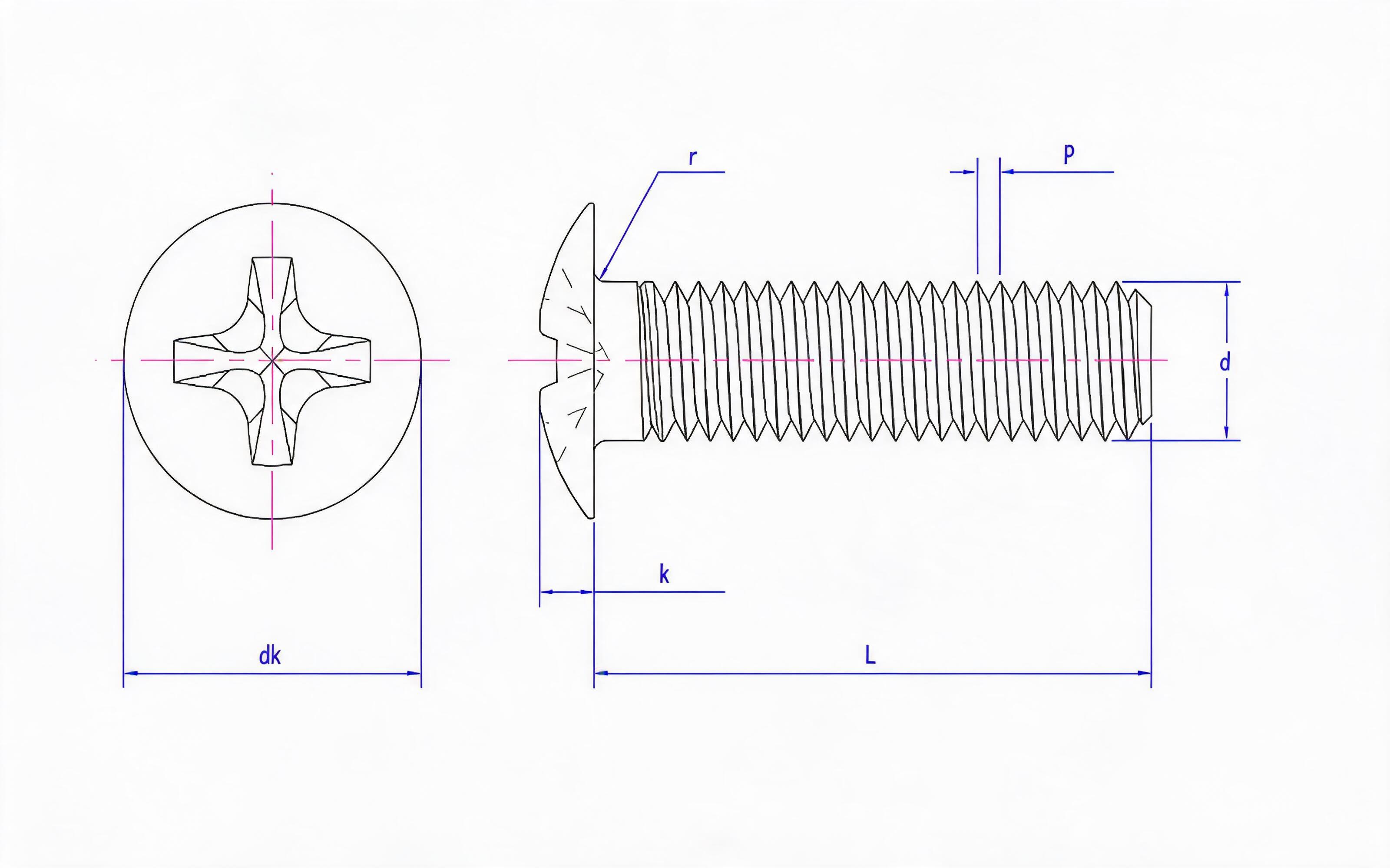 Cross recessed big flat head screw Standard Drawing