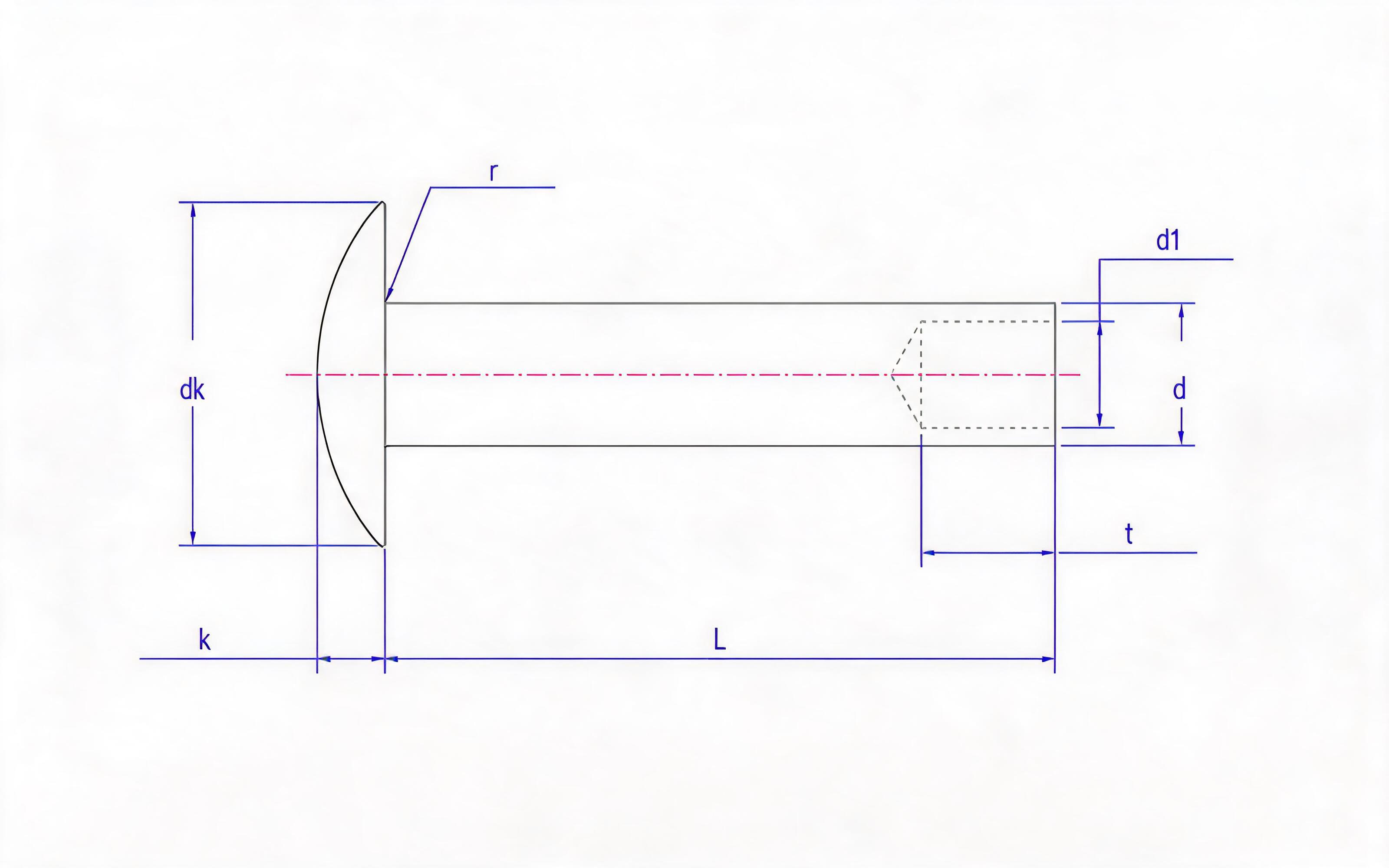 Large round head semi-hollow rivet (non-ferrous metal) Standard Drawing