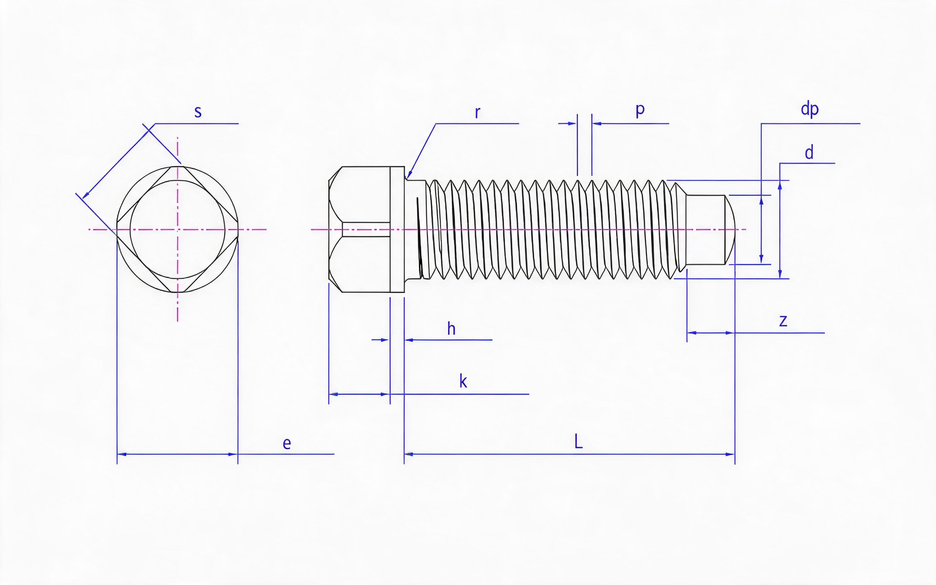 SQUARE HEAD LONG CYLINDRICAL SPHERE END SET SCREW Standard Drawing