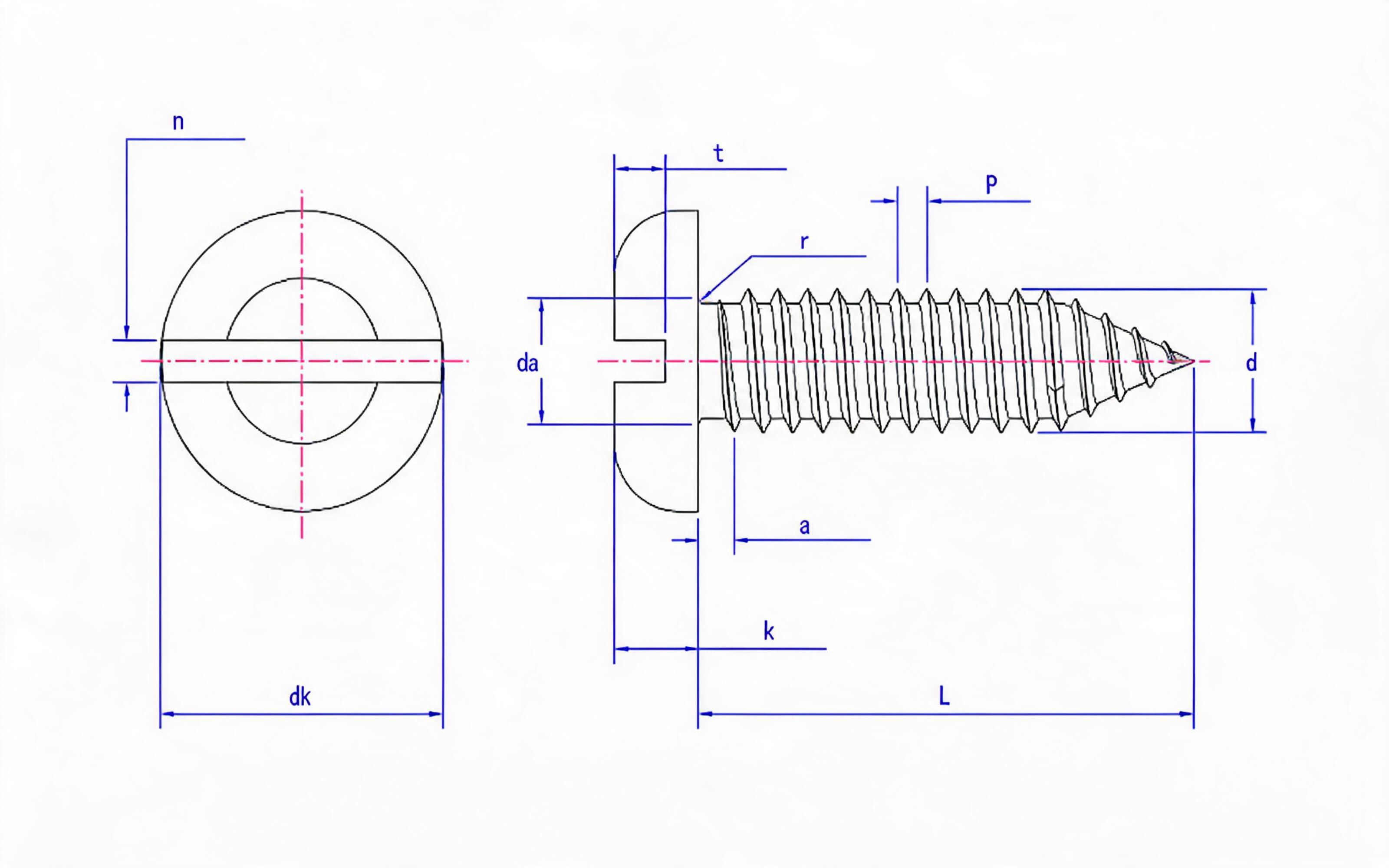 Slotted panhead self-tapping screw Type C Standard Drawing