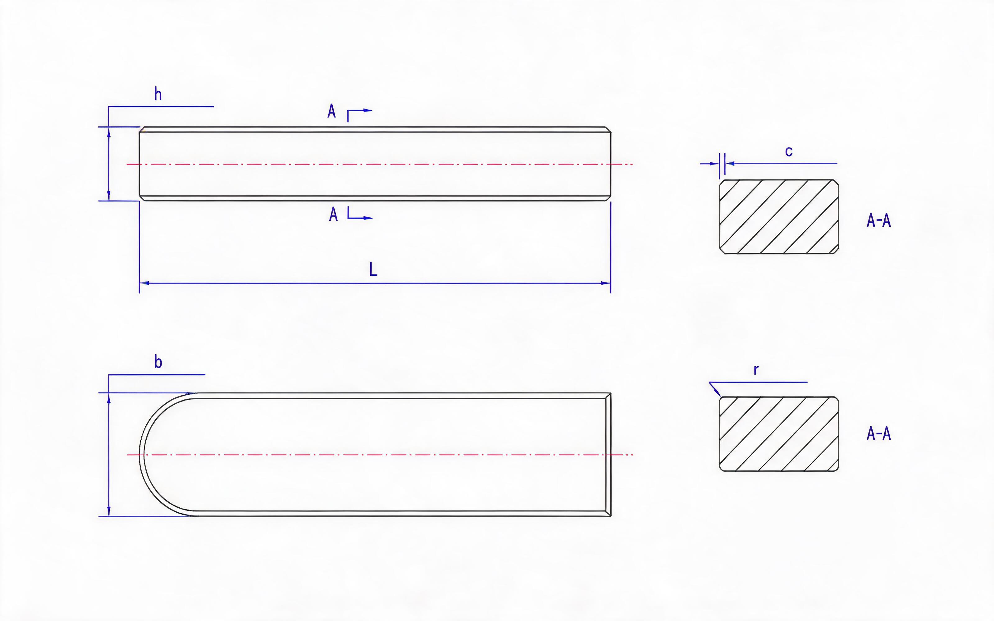 C-type rectangular flat key Standard Drawing