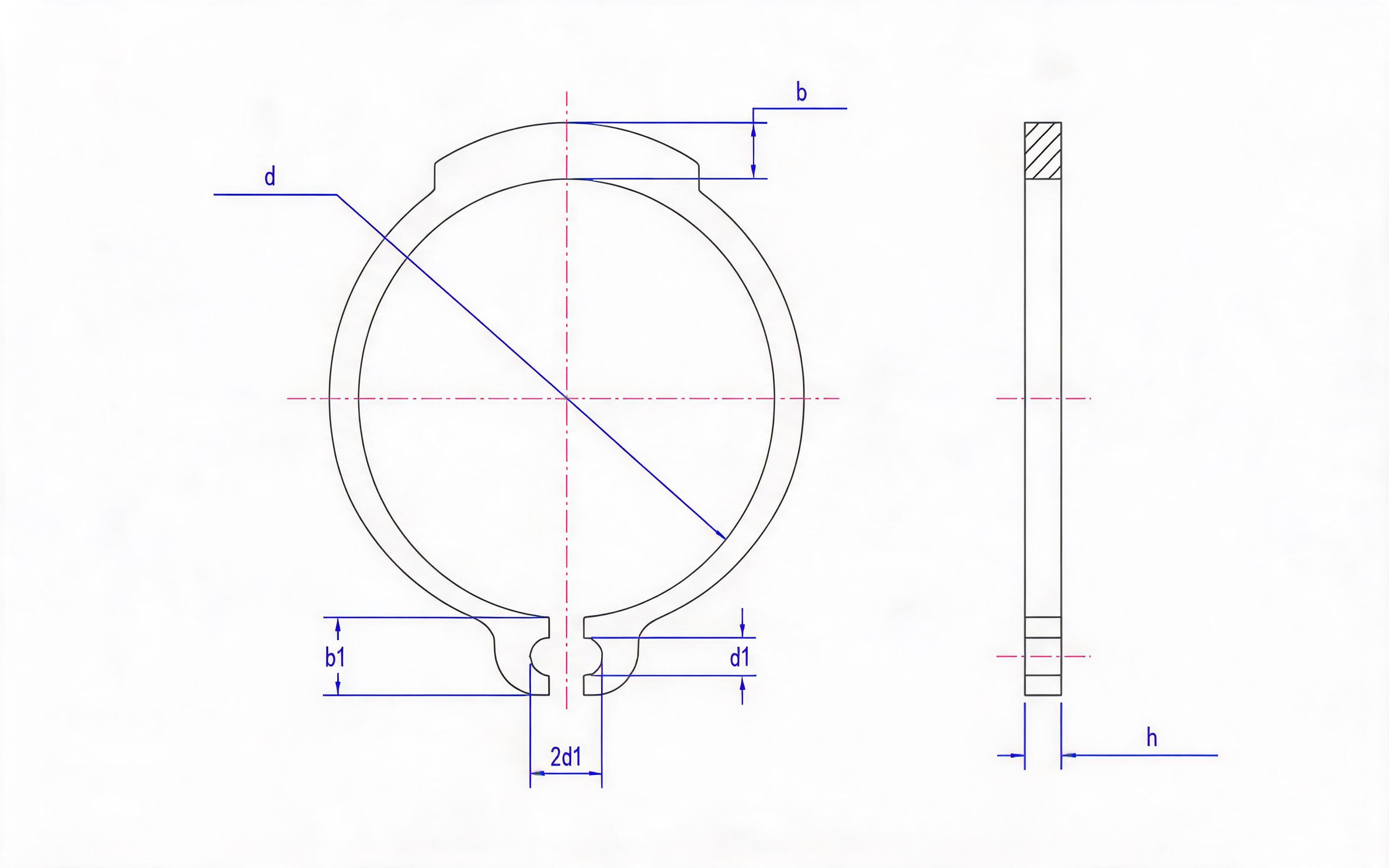 Retaining ring for ordinary shaft (Fig. 2, d ≤ 9mm) Standard Drawing