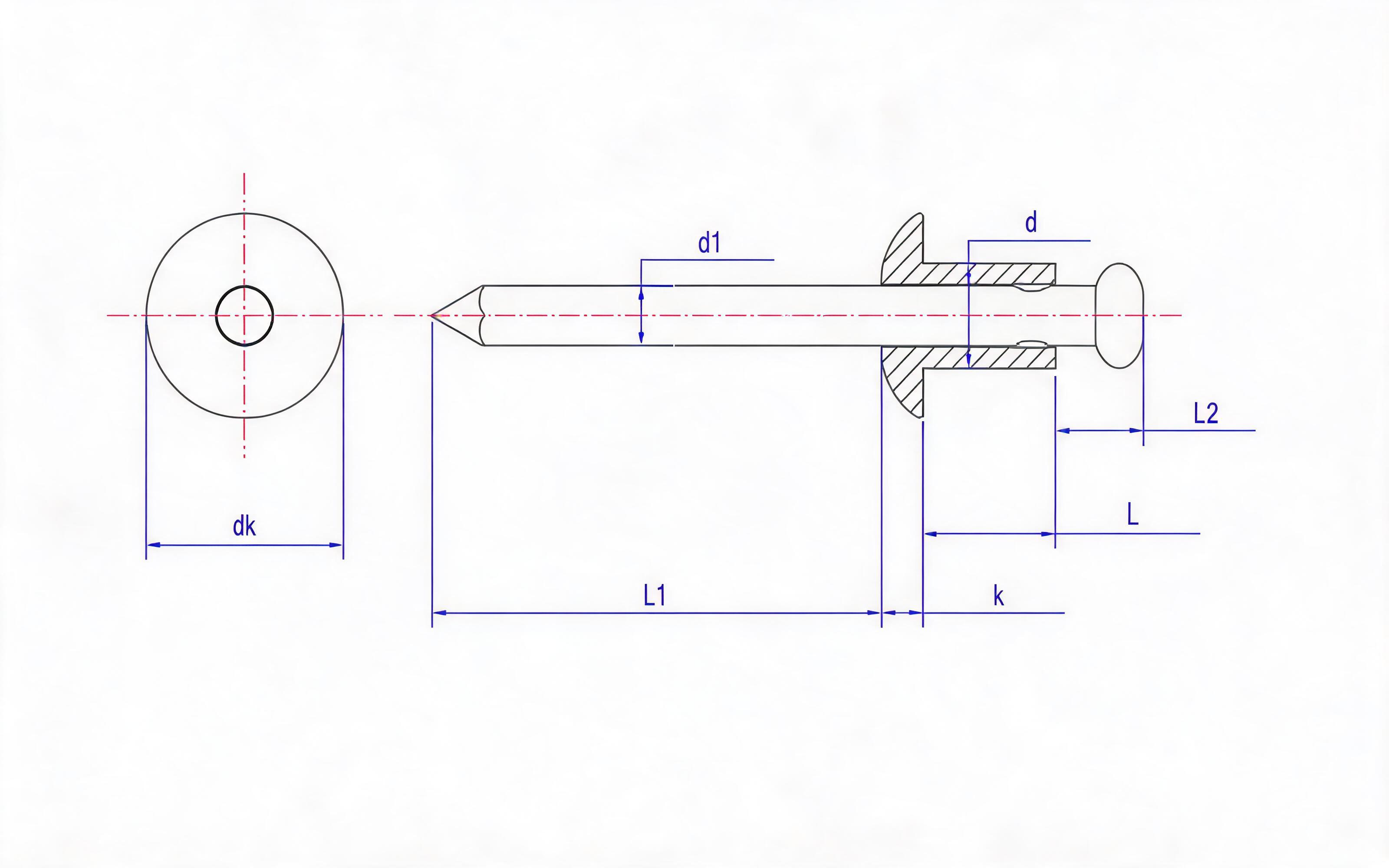 Open end pop rivet Standard Drawing