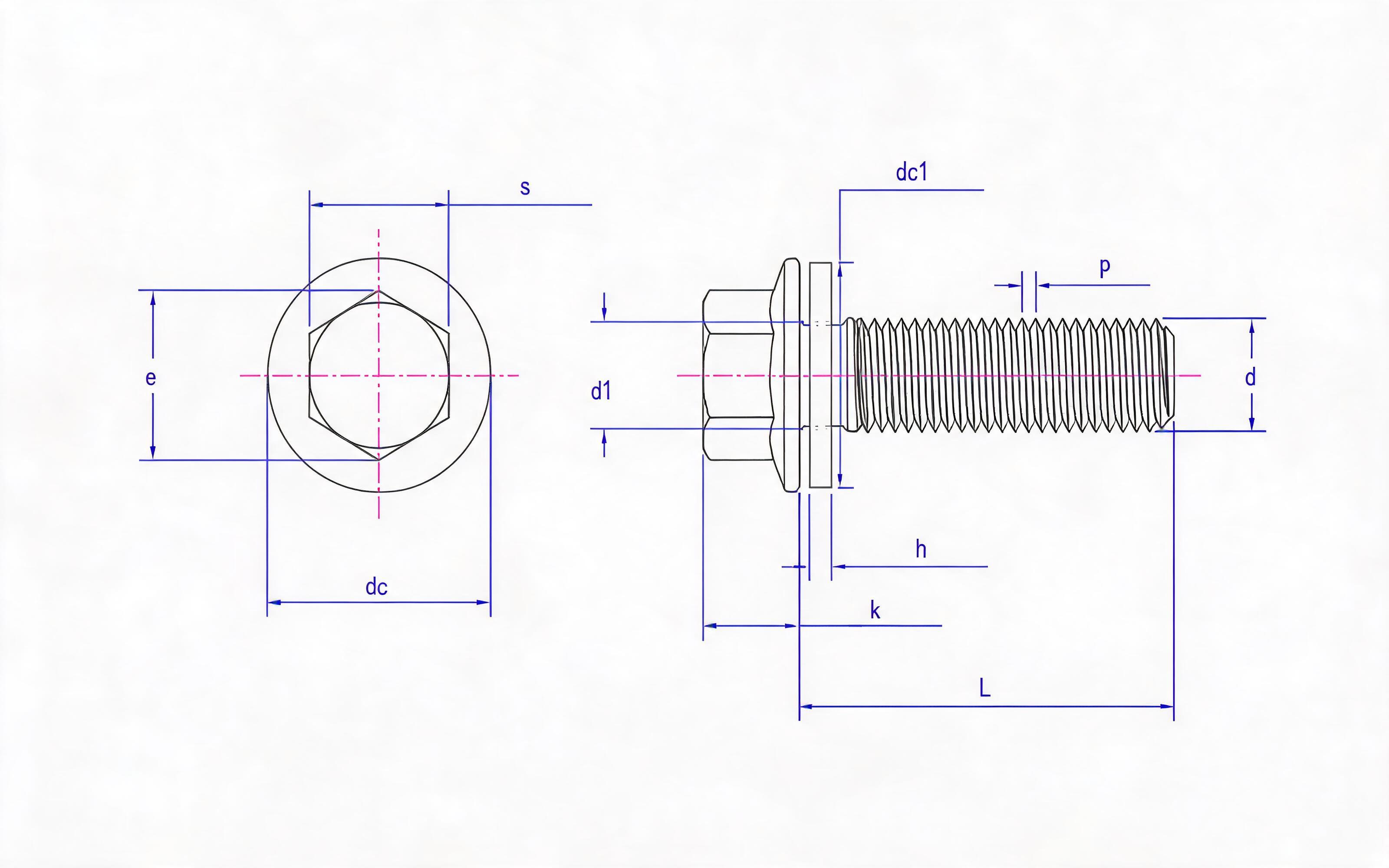 Hexagon flange bolt (U-shaped) and flat gasket combination (ISO 15071) Standard Drawing
